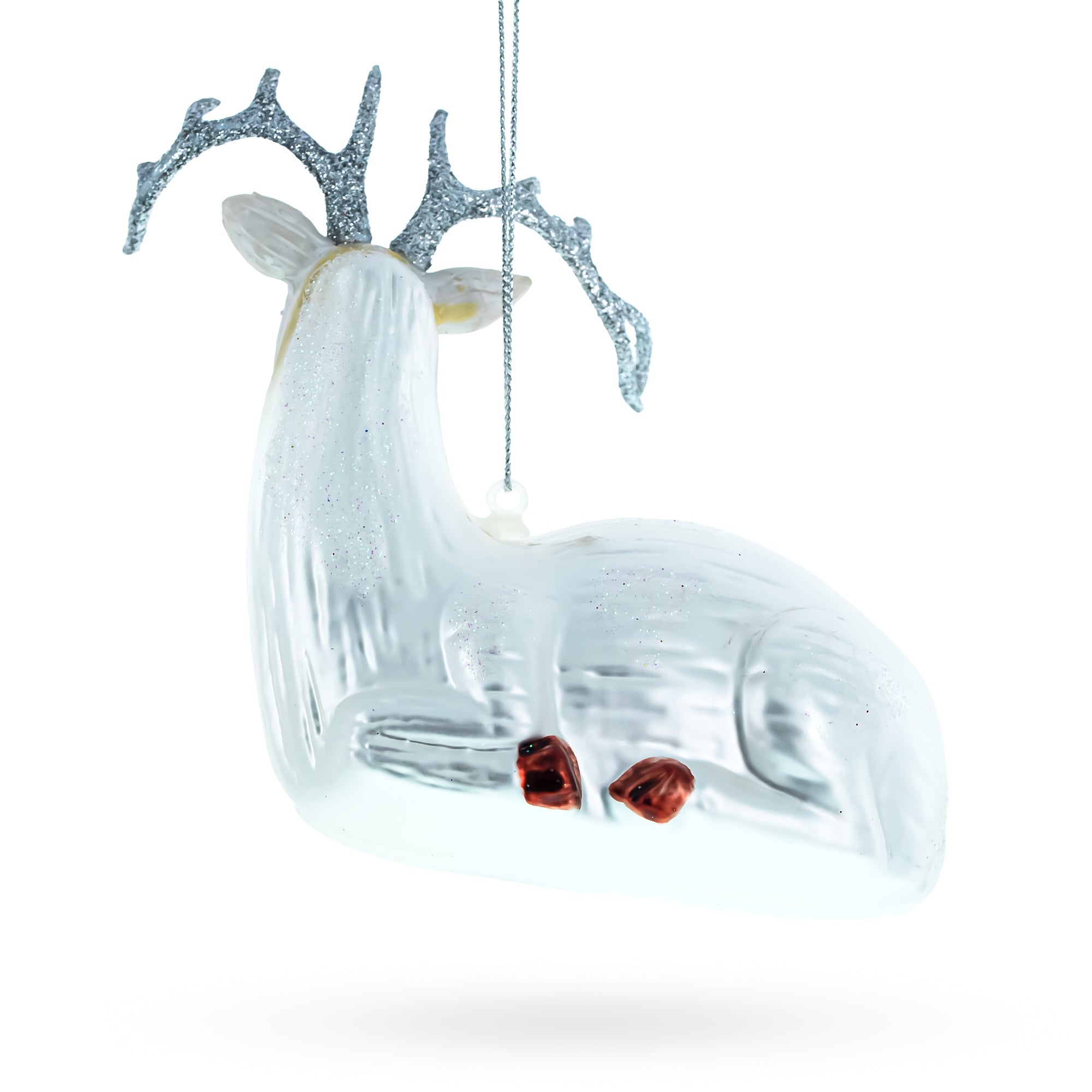 White Deer Glass Christmas Ornament