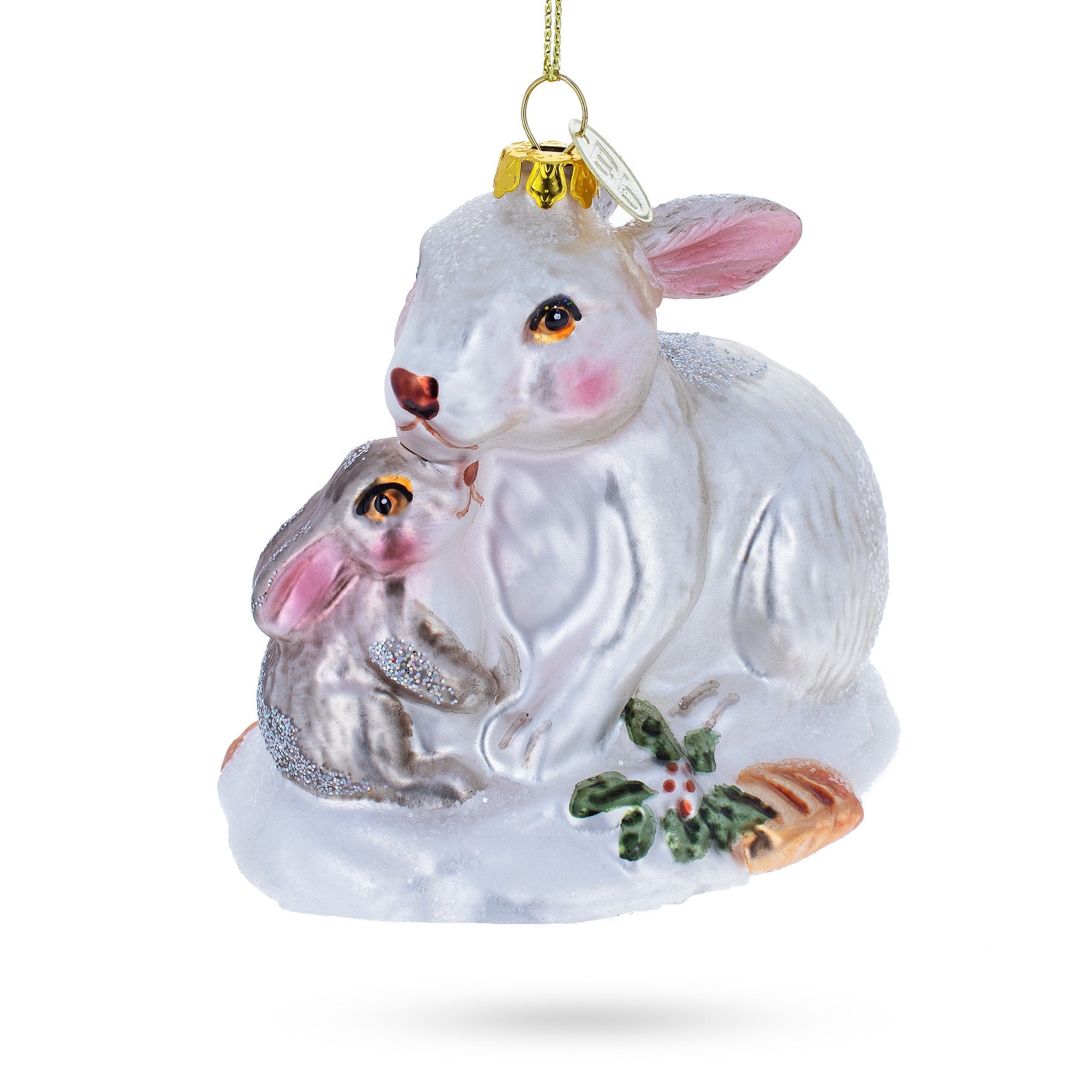 Mother and Baby Bunnies Glass Christmas Ornament