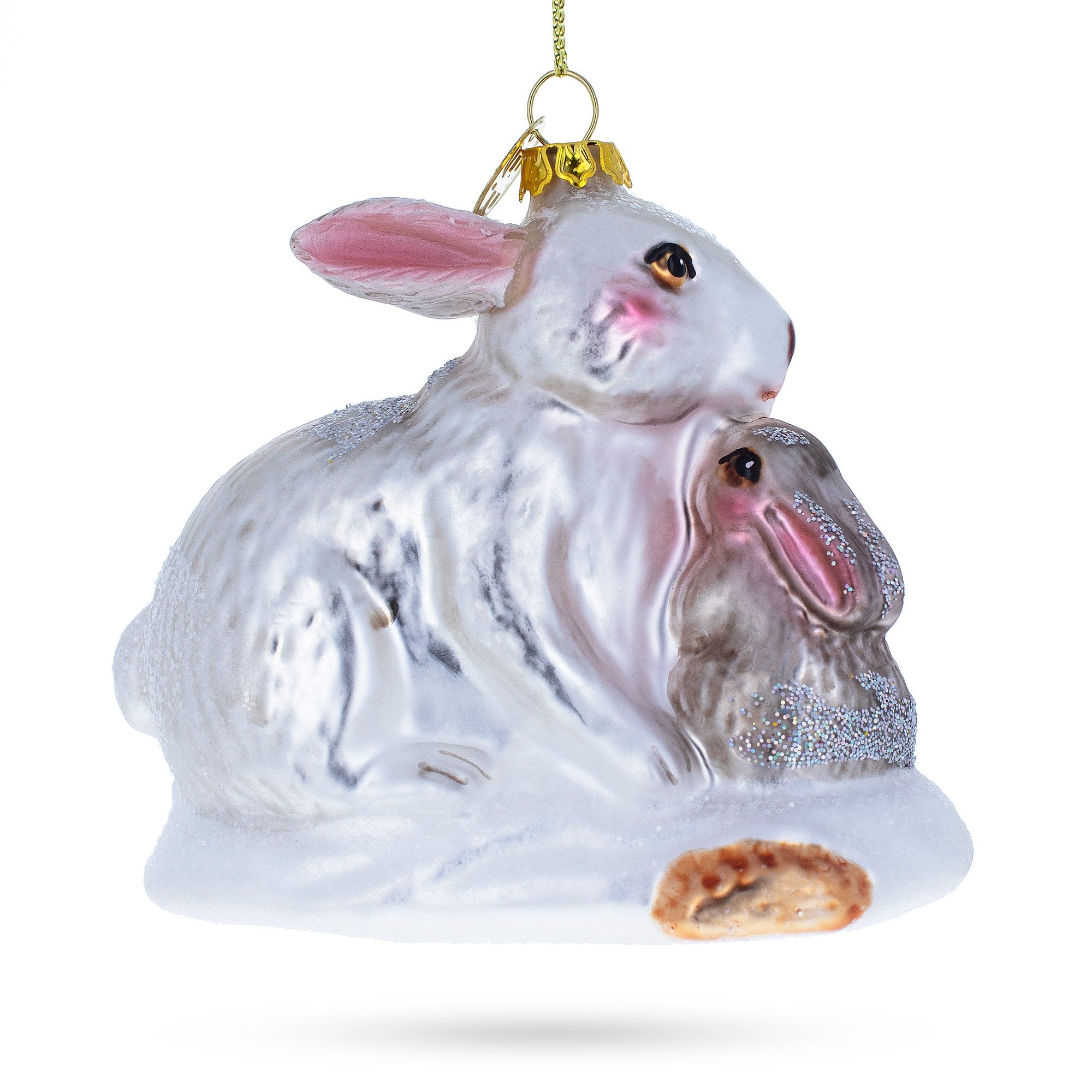 Mother and Baby Bunnies Glass Christmas Ornament