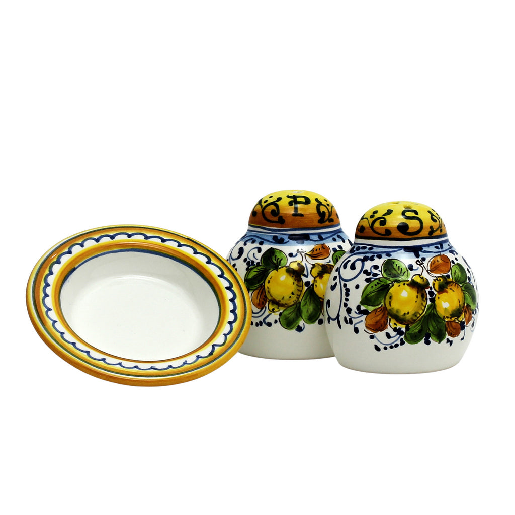LIMONCINI: 'The Better Half' Salt and Pepper set with tray/saucer