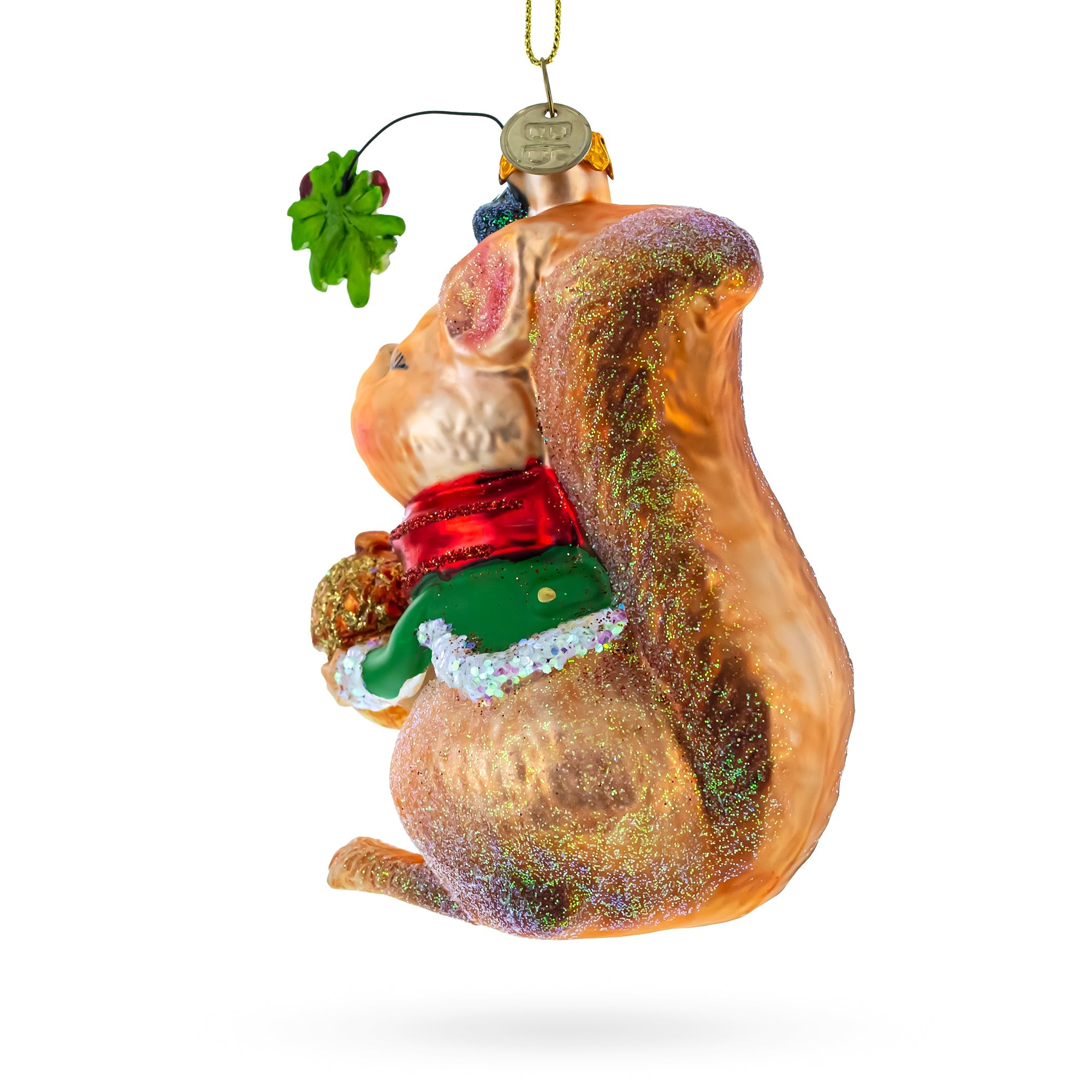 Squirrel Cradling an Acorn Glass Christmas Ornament