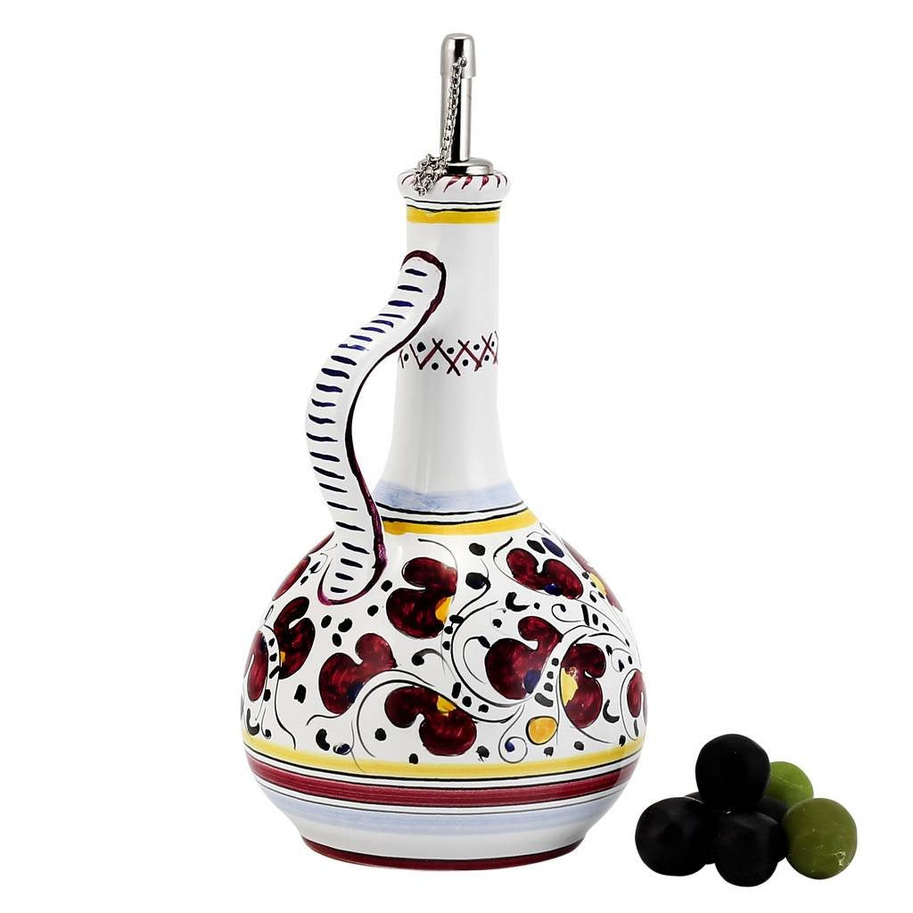 ORVIETO RED ROOSTER: Olive Oil Bottle Dispenser with Metal Capped Pourer