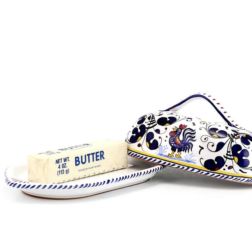 ORVIETO BLUE ROOSTER: Butter Dish with Cover