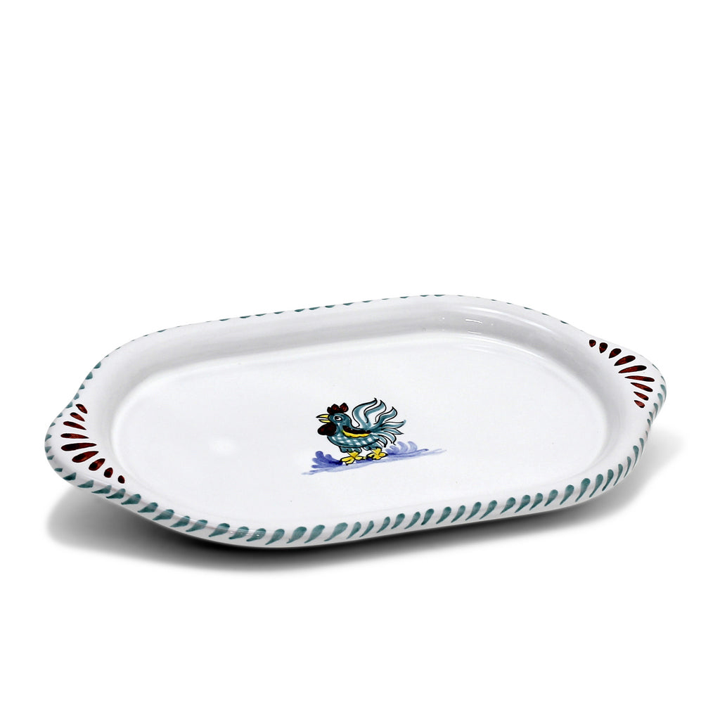 ORVIETO GREEN ROOSTER: Oval/Oblong Small Tray