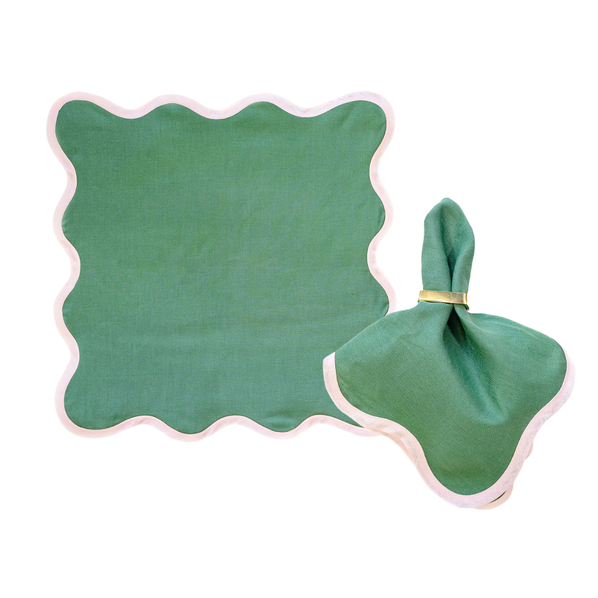 Linen Scalloped Square | Pine Green with Peony Pink
