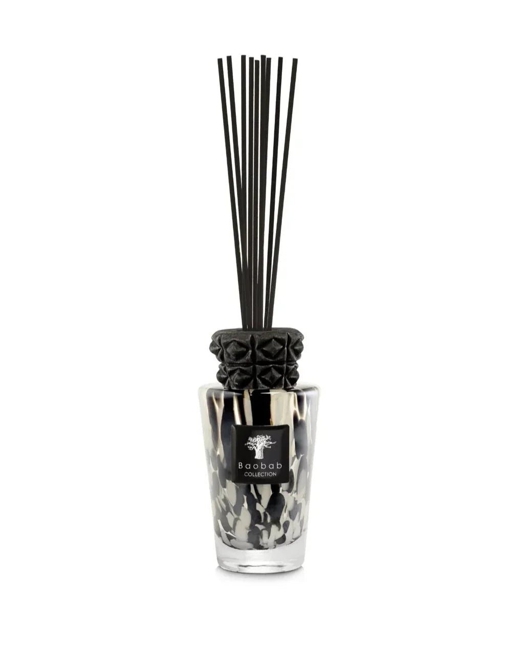 Baobab Collection TOTEM PEARLS BLACK diffuser with black reeds and decorative ceramic cap, 250ml.