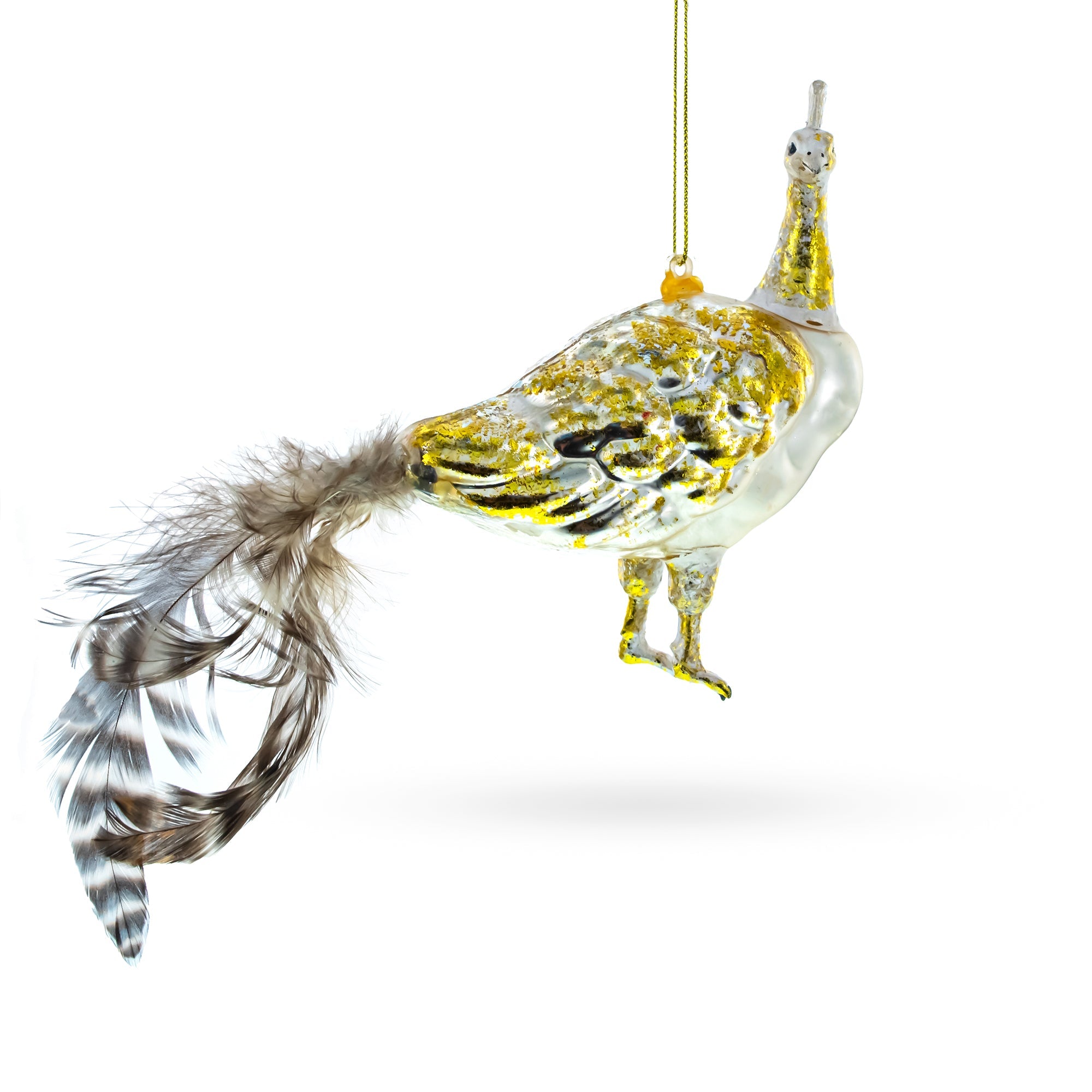 Regal Golden Peacock Glass Christmas Ornament