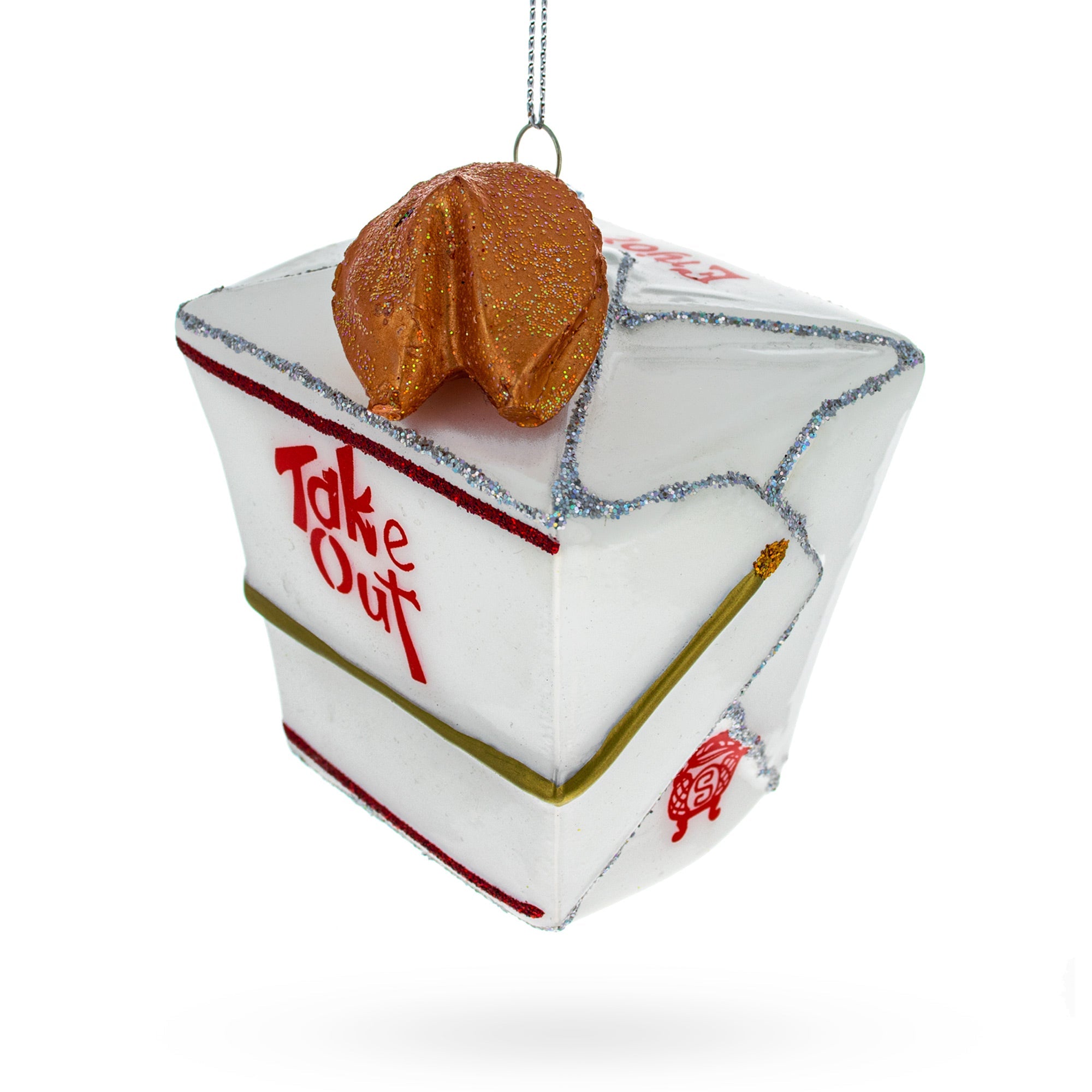 Takeout Box with Fortune Cookie Glass Christmas Ornament BestPysanky