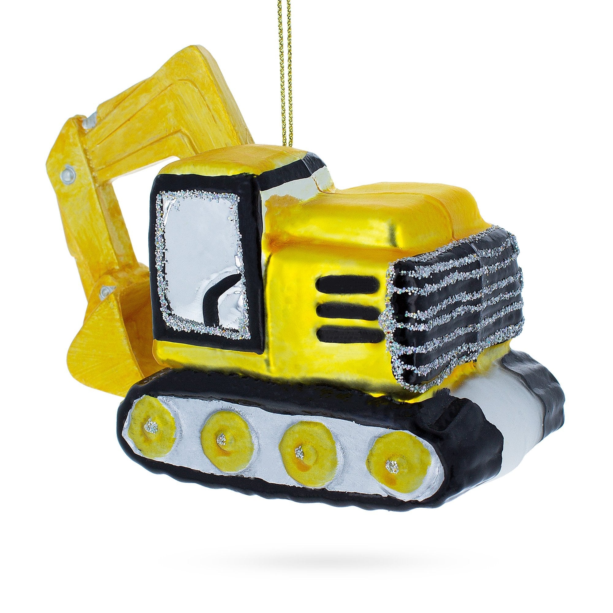 Tracks Excavator Glass Christmas Ornament