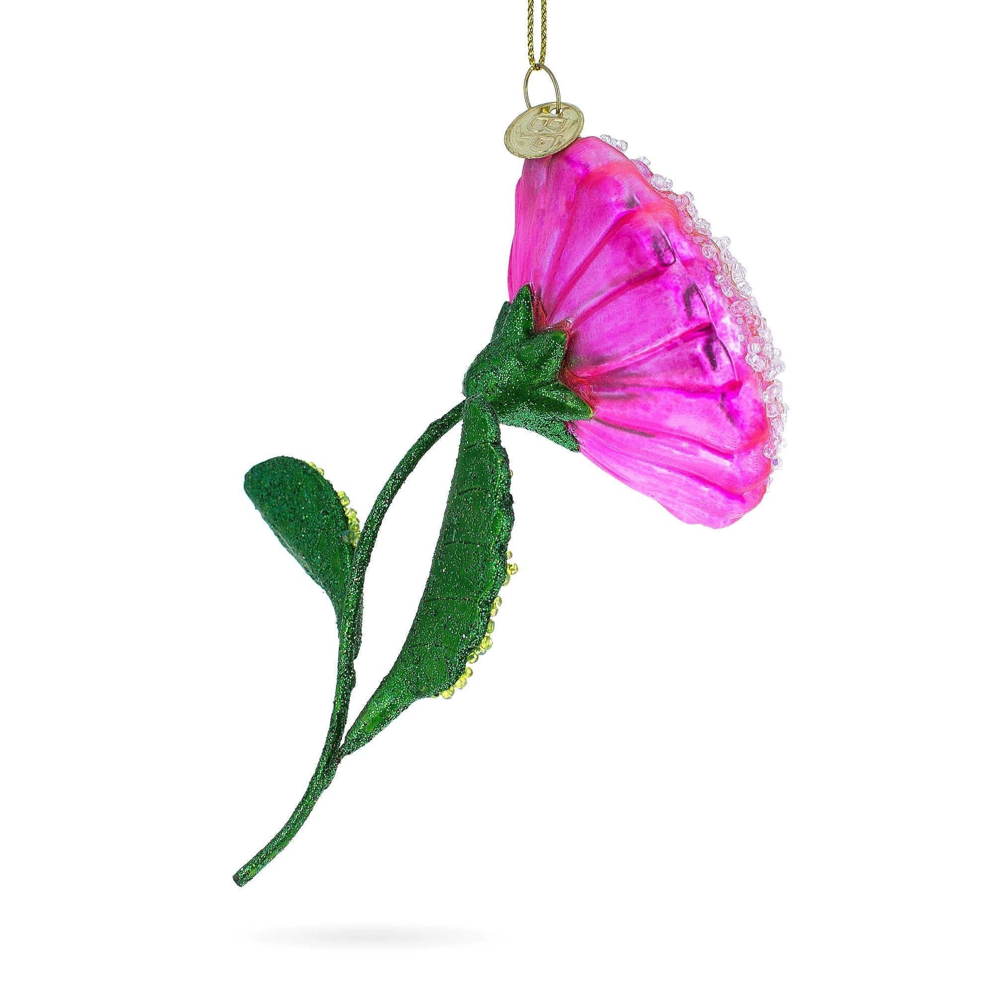 Pink Flower with Colorful Beads Glass Christmas Ornament