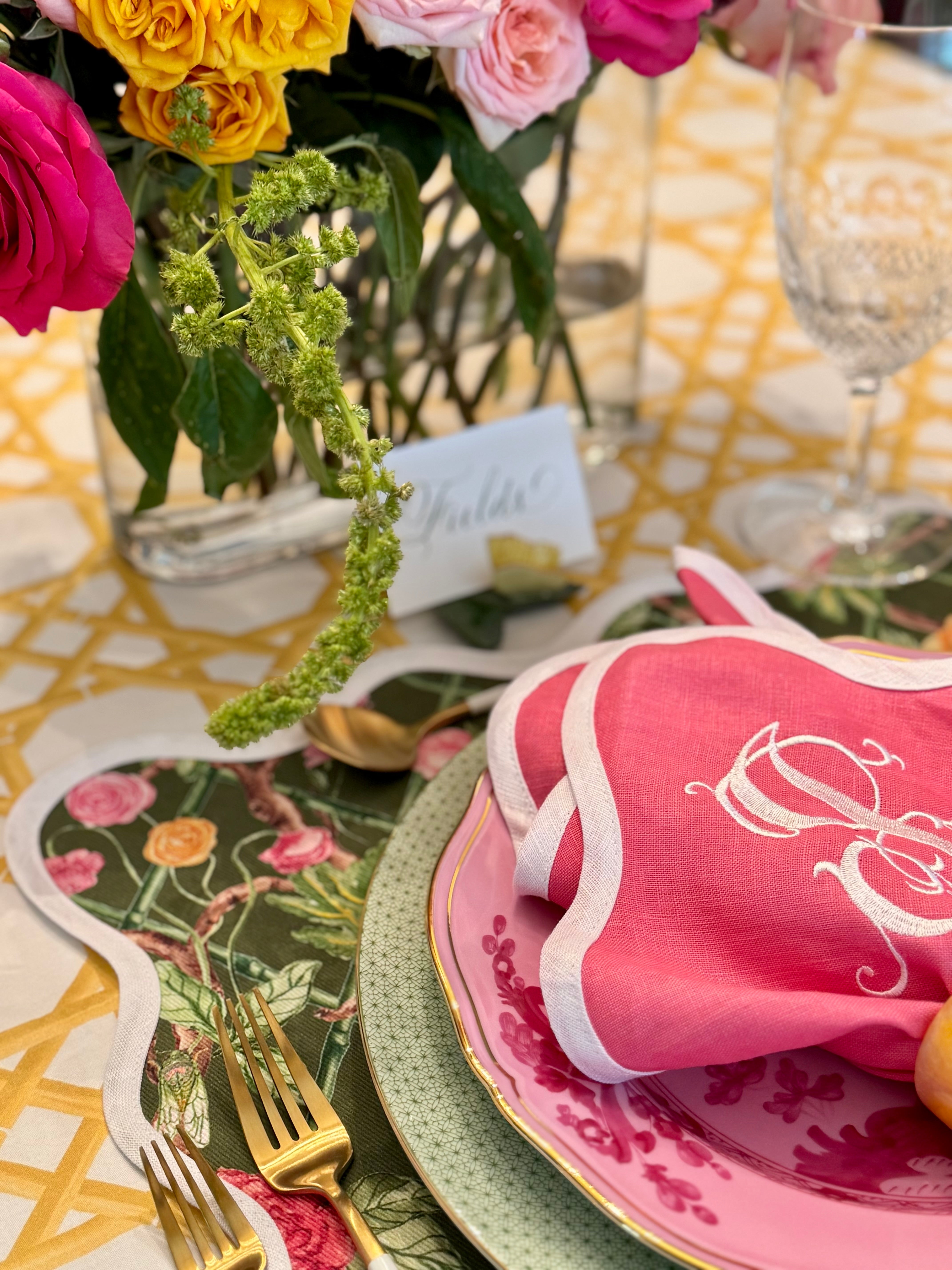 Square Scalloped Placemat | Climbing Roses - Moss