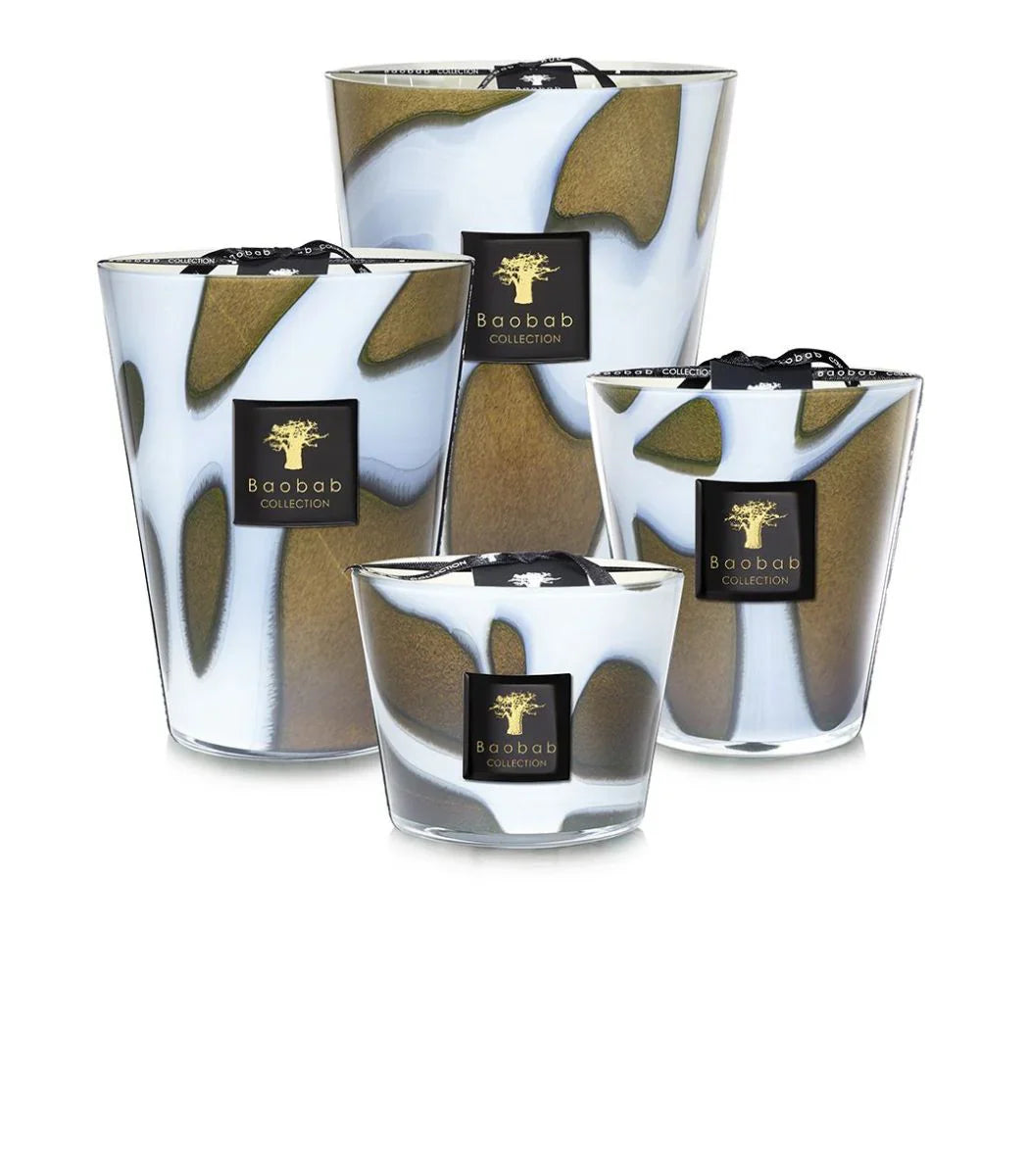 Baobab Collection Candle Stones Agate in various sizes with unique glass designs and elegant scents.