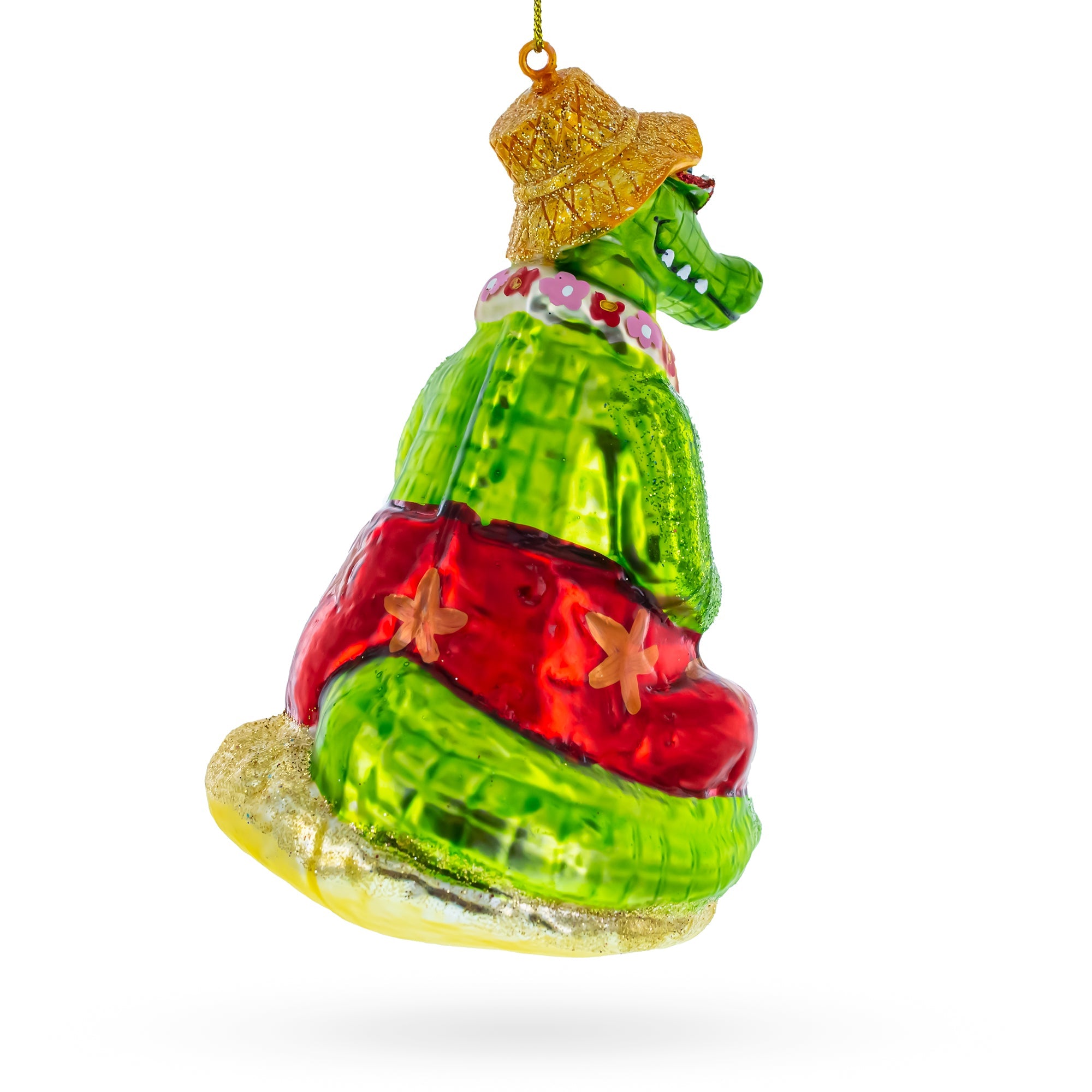 Alligator Relaxing on the Beach Glass Christmas Ornament