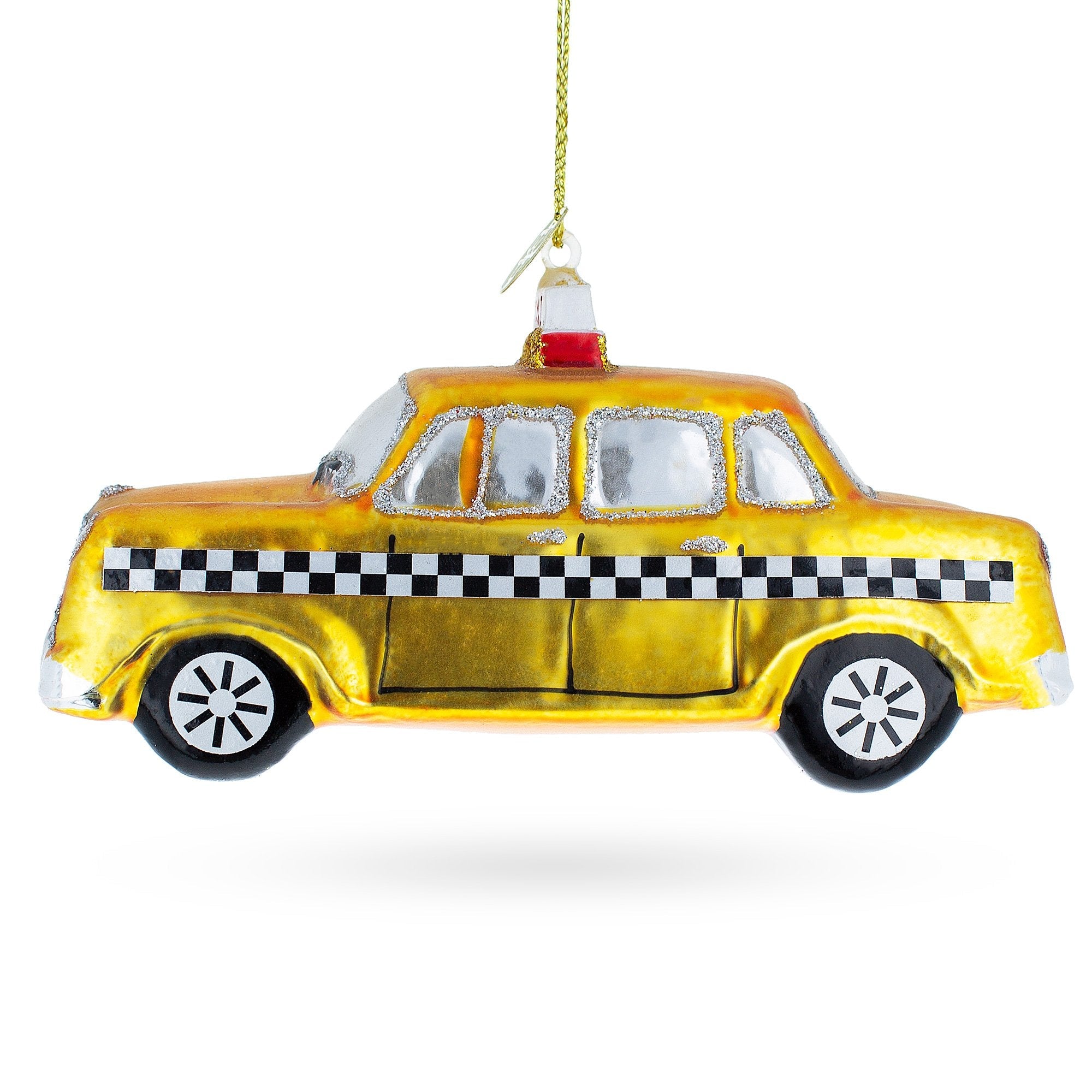 Yellow Taxi Glass Christmas Ornament