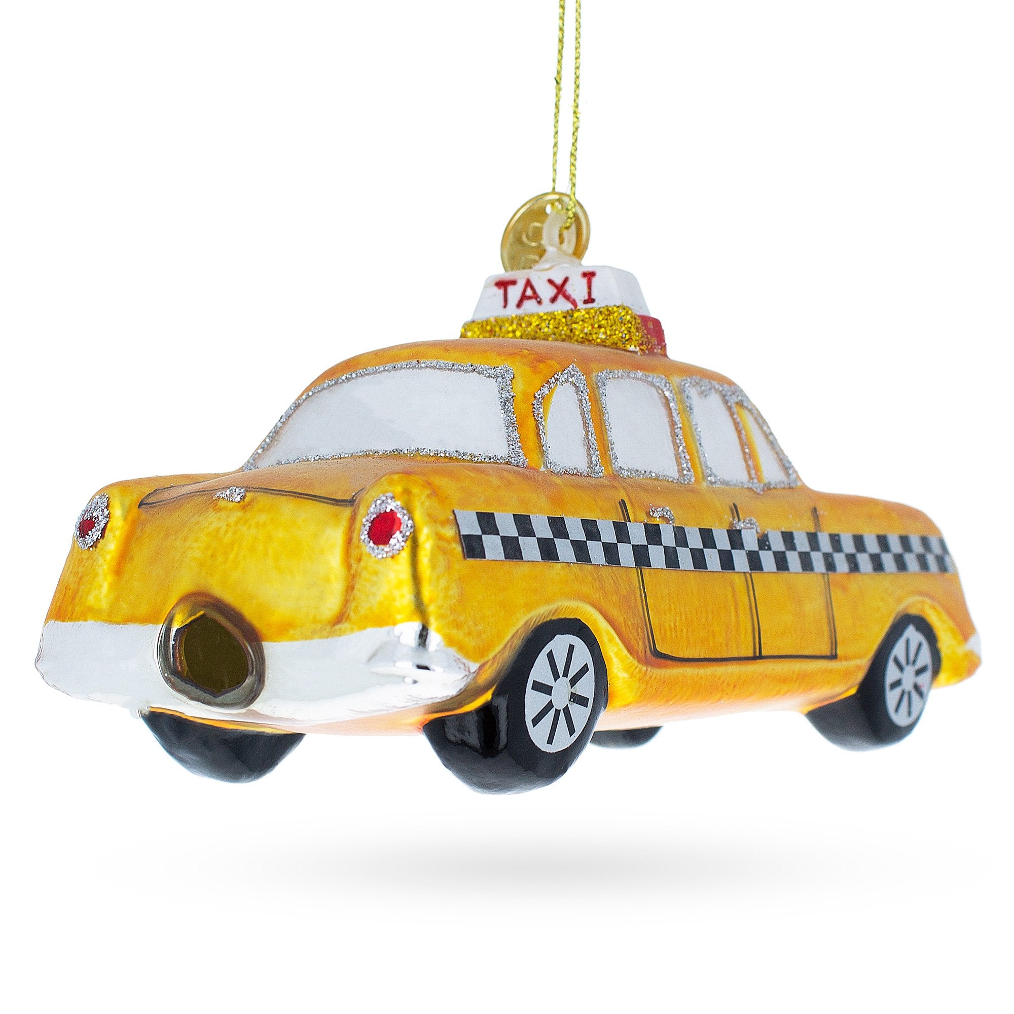 Yellow Taxi Glass Christmas Ornament