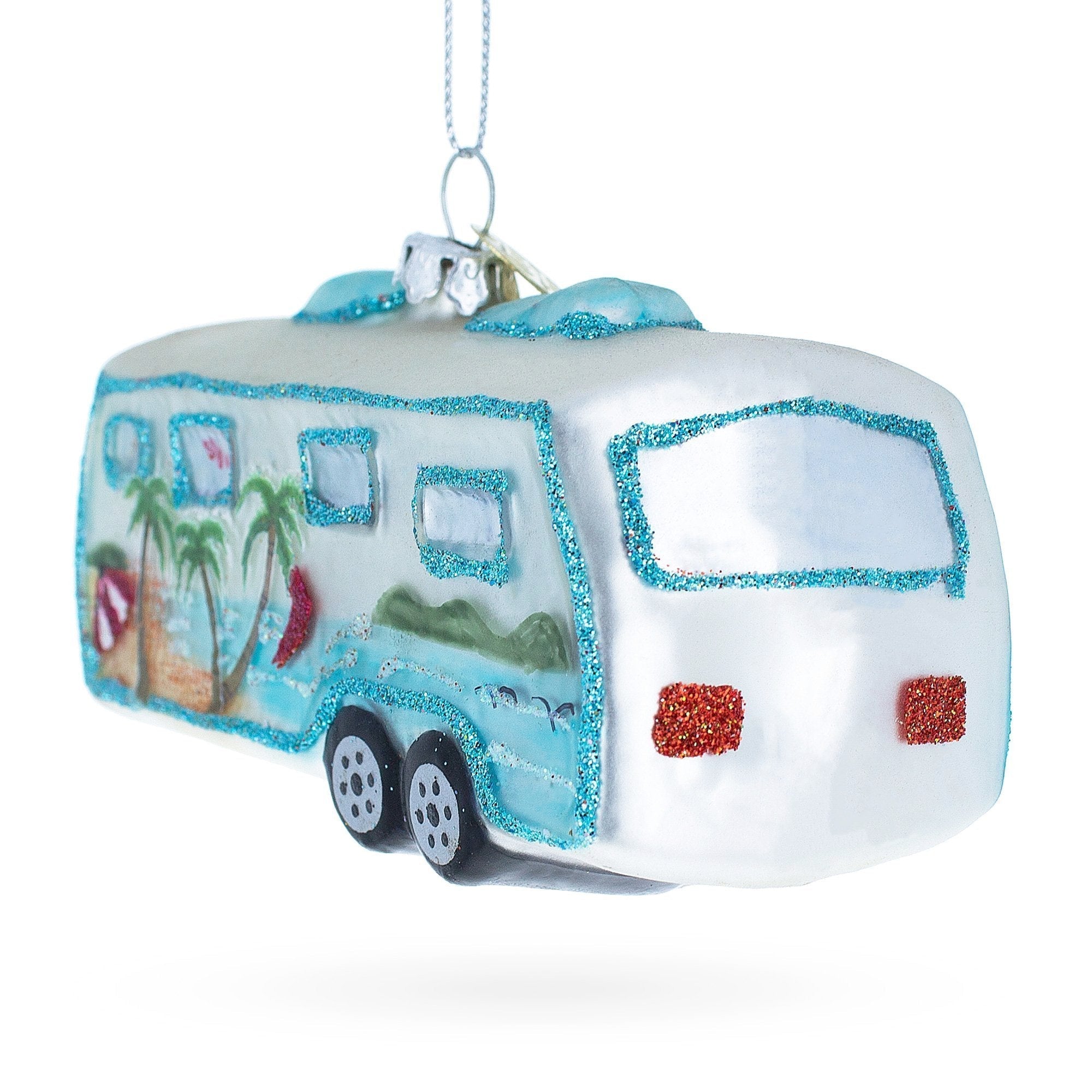 Silver Camper Trailer Glass Christmas Ornament