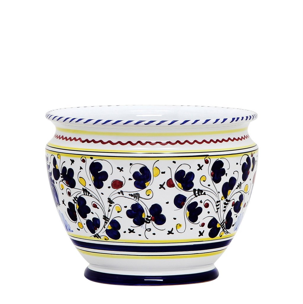 ORVIETO BLUE ROOSTER: Luxury Cachepot Planter Small