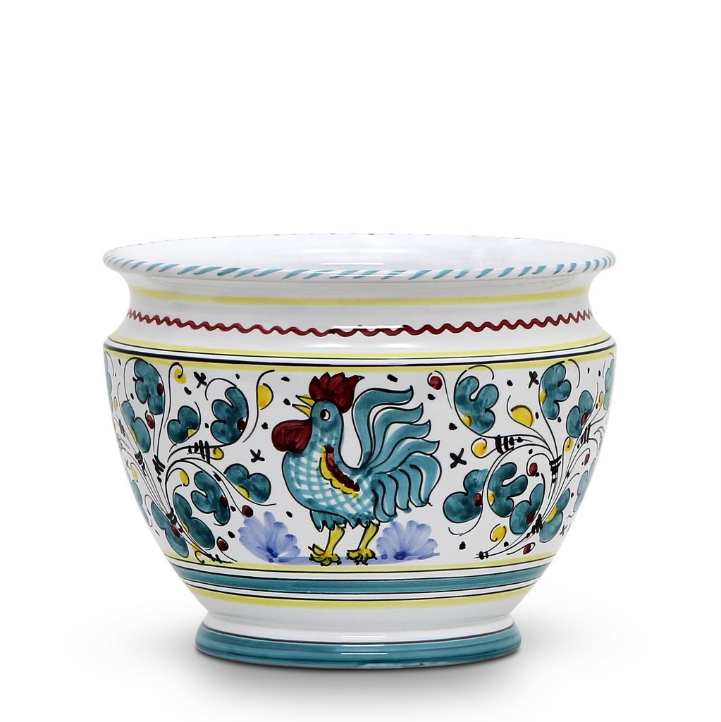 ORVIETO GREEN ROOSTER: Luxury Cachepot Planter SM