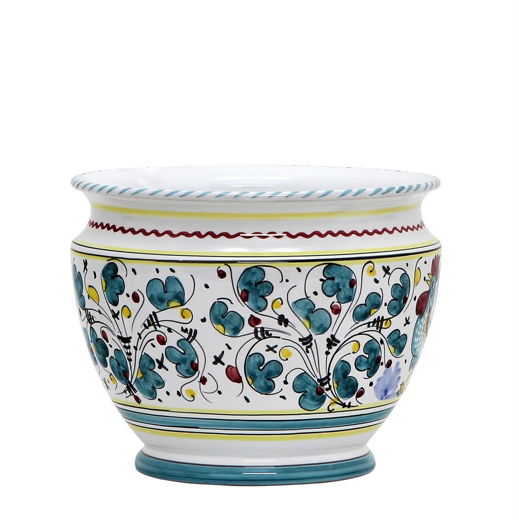 ORVIETO GREEN ROOSTER: Luxury Cachepot Planter SM