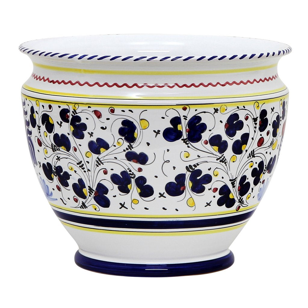ORVIETO BLUE ROOSTER: Luxury Cachepot Planter Large