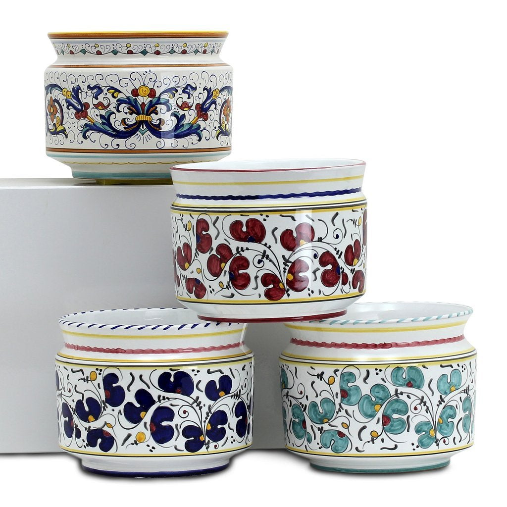 ORVIETO RED ROOSTER: Cylindrical Cover Pot - Cachepot Planter (Small)