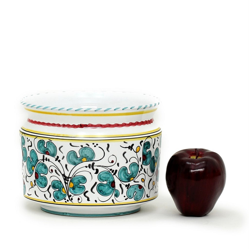 ORVIETO GREEN ROOSTER: Cylindrical Cover Pot - Cachepot Planter (Small)