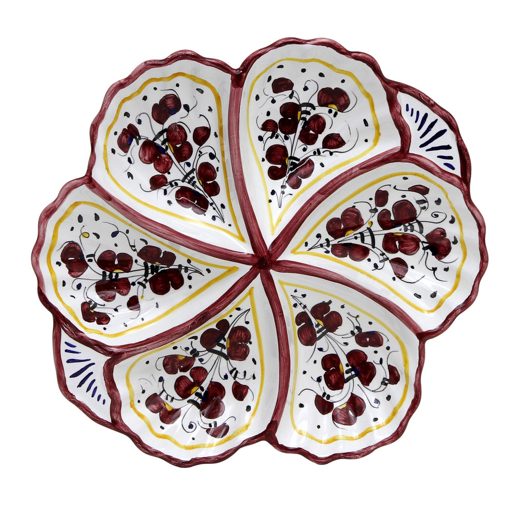 ORVIETO RED ROOSTER: Snack Tray Fiore/Shell - Six Compartments