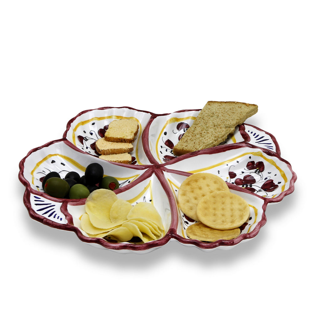 ORVIETO RED ROOSTER: Snack Tray Fiore/Shell - Six Compartments