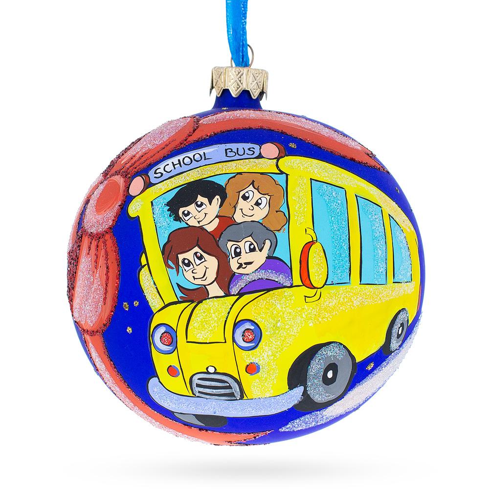 Yellow School Bus Glass Ball Christmas Ornament 4 Inches