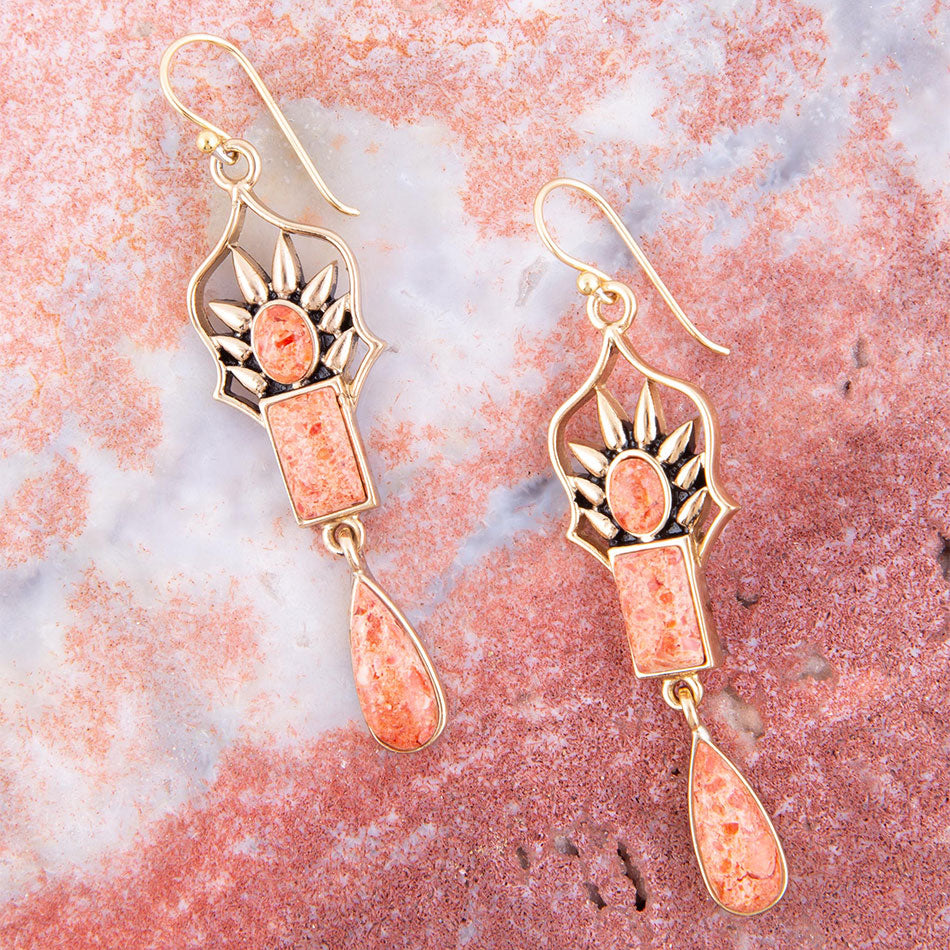 Albie Orange Sponge Coral and Golden Drop Earrings Barse Jewelry