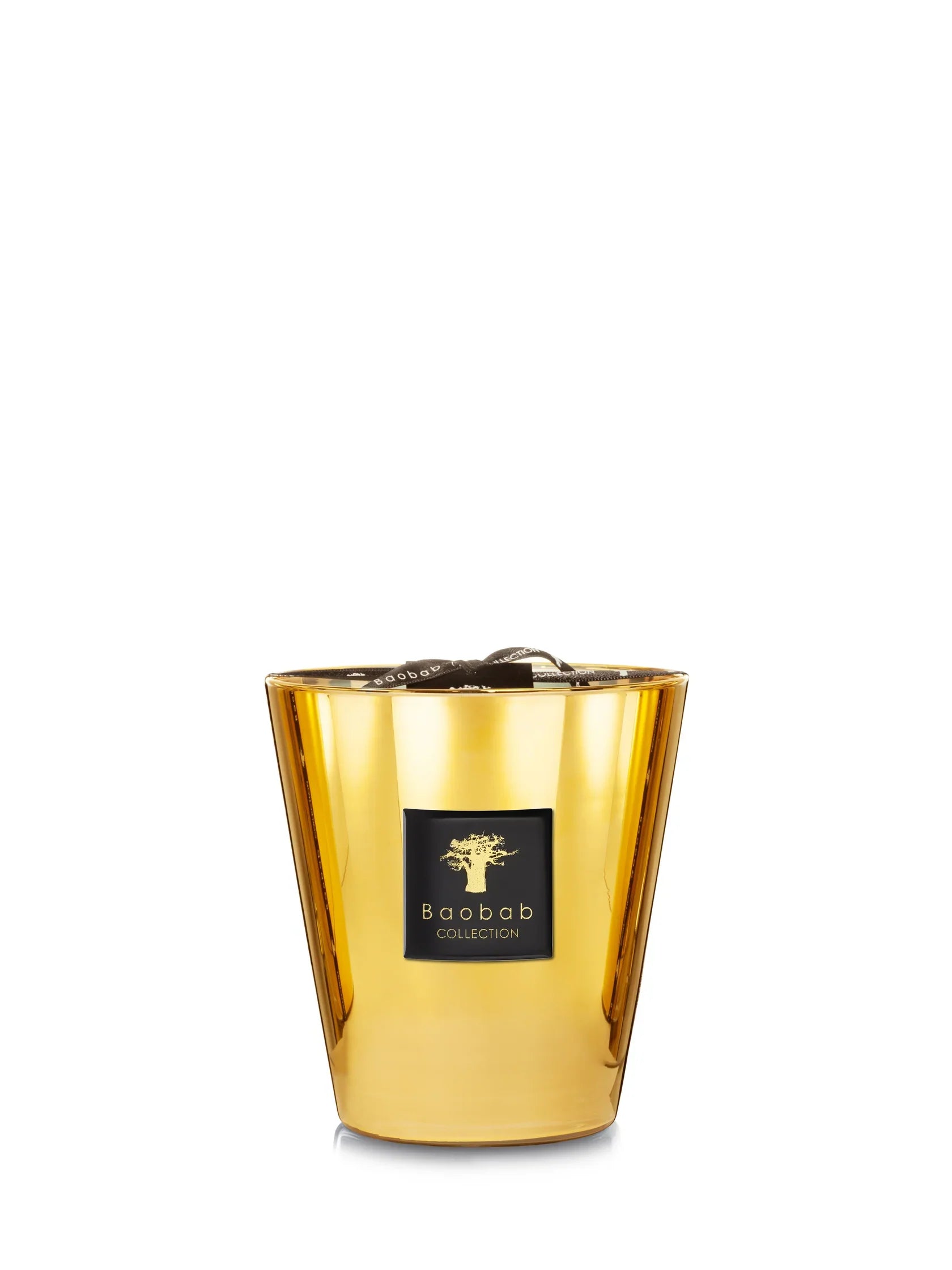 Baobab Collection Aurum scented candle in golden glass, perfect for elegant interiors and special occasions.