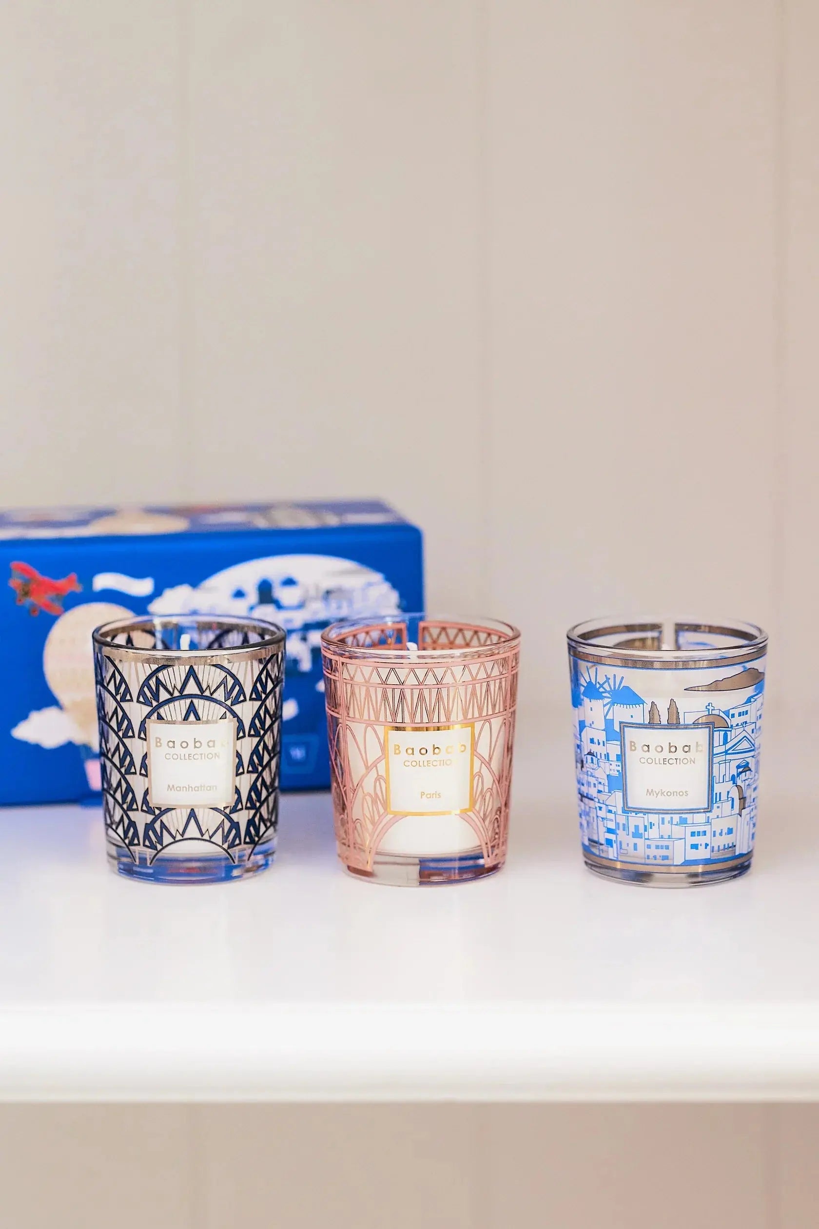Trio Travel Candles Manhattan Paris Mykonos Coastous