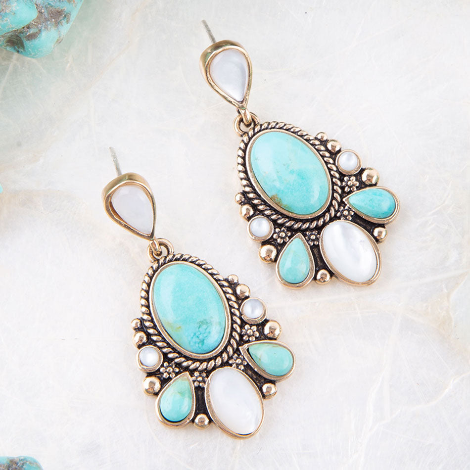 Barcelona Turquoise and Mother of Pearl Post Drop Earrings Barse Jewelry