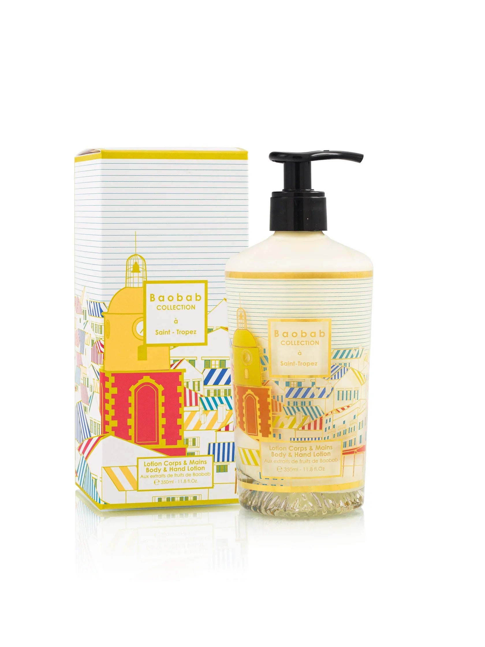Baobab Collection Saint Tropez body and hand lotion 350ml in stylish packaging with colorful design.