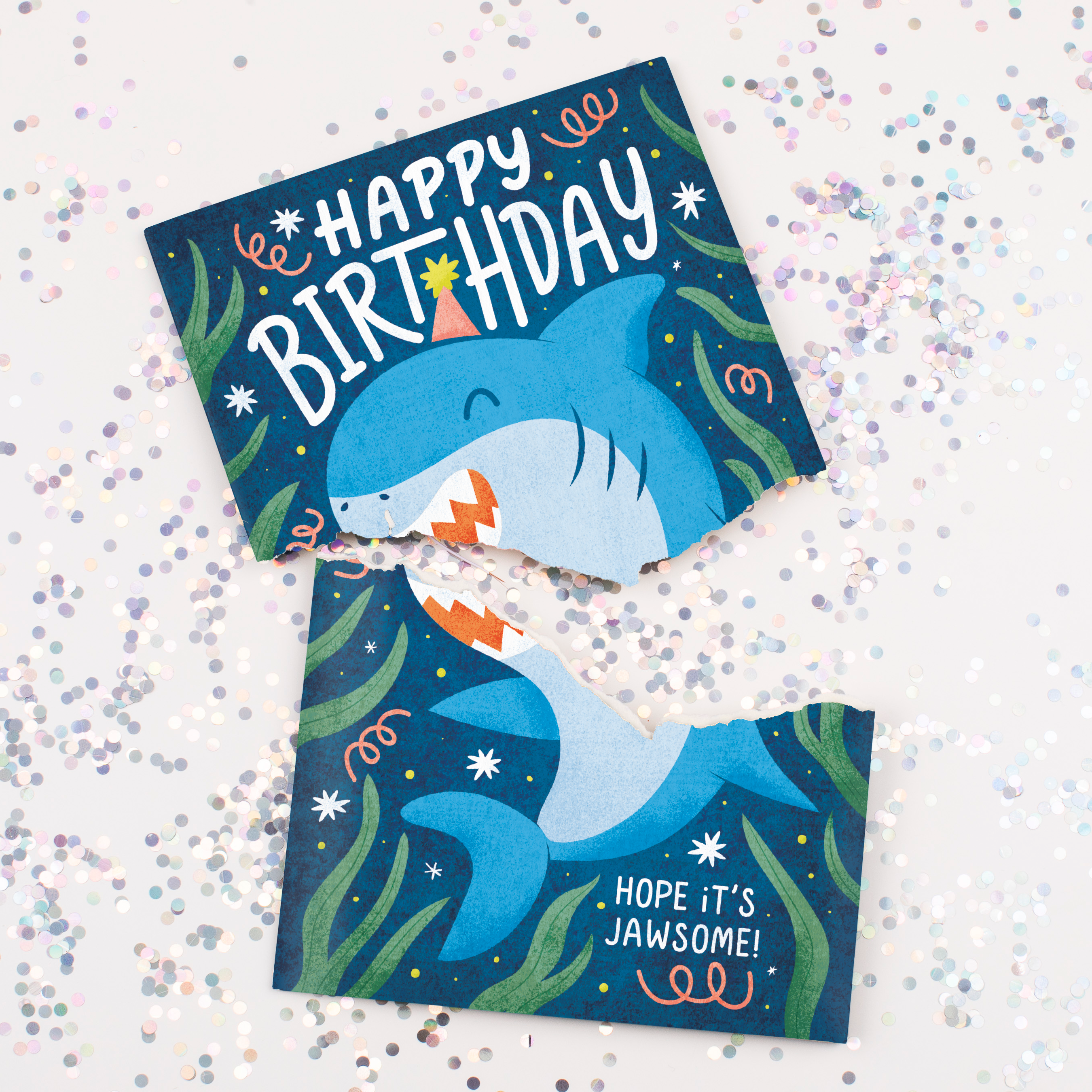 Endless Baby Shark Birthday Card with Glitter Joker Greeting