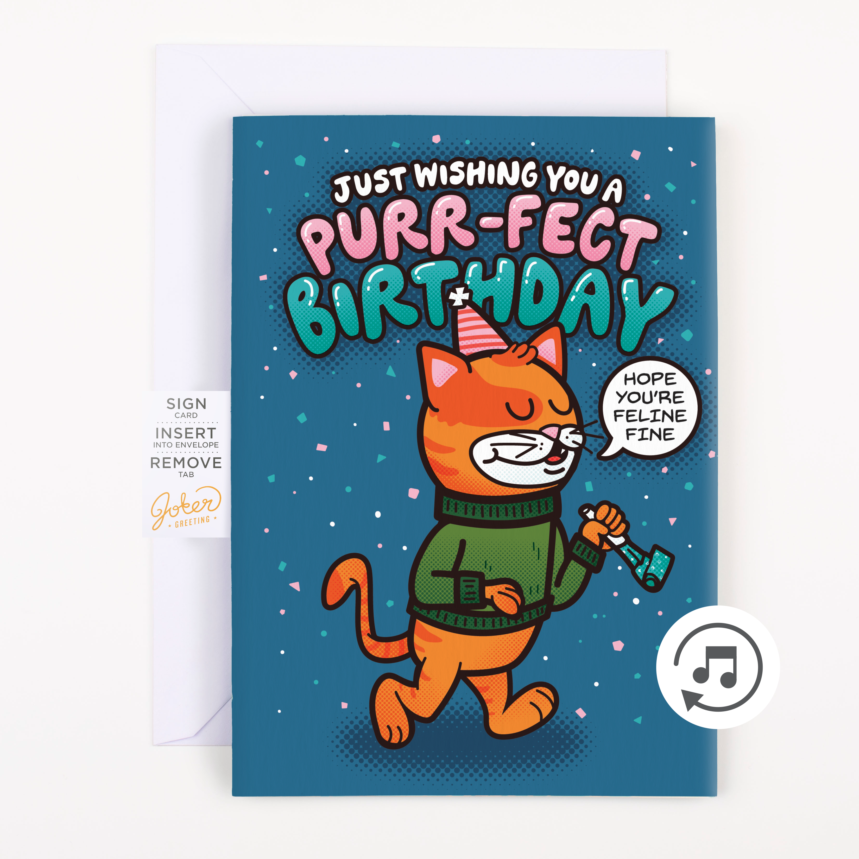 Endless Cool Cat Birthday Card with Glitter Joker Greeting