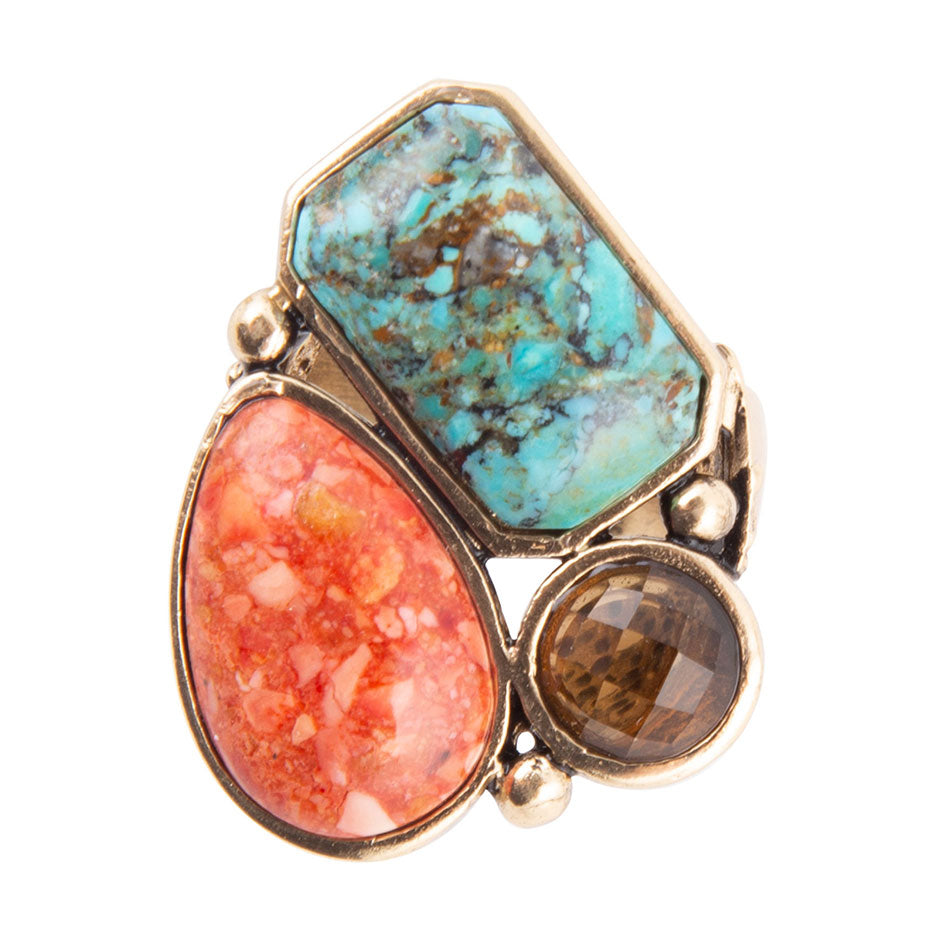 Champion Multi Stone Golden Statement Ring Barse Jewelry