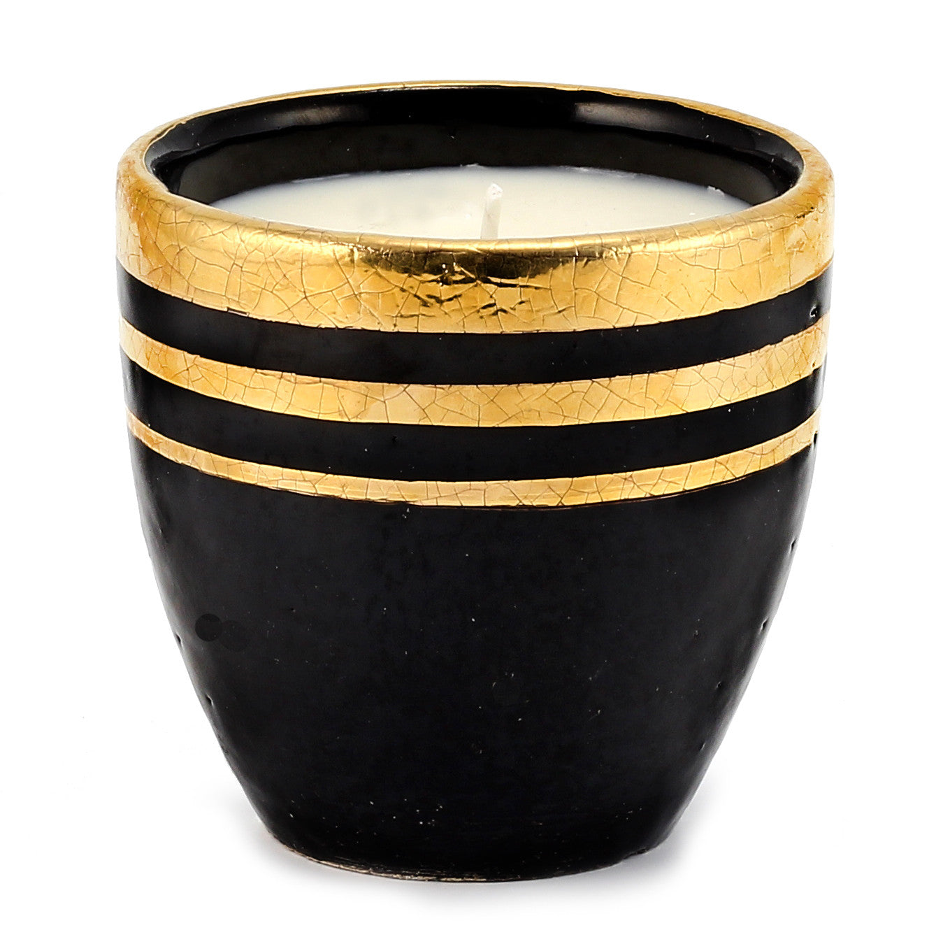 DERUTA MILANO: Large Candle Black with Hand Painted Pure Gold Stripes