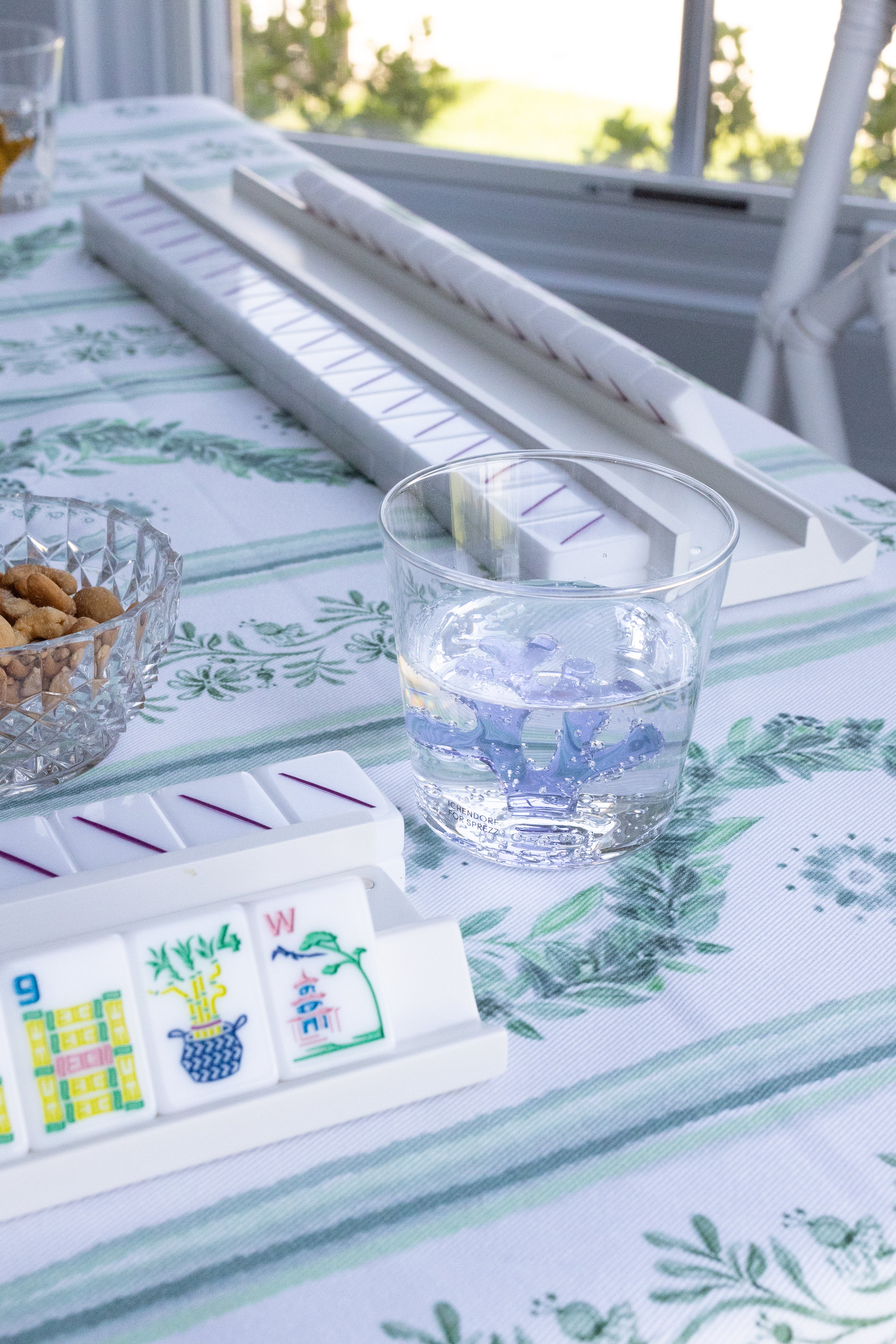 Scalloped Square Table Topper | Boxwood Garden - Sage