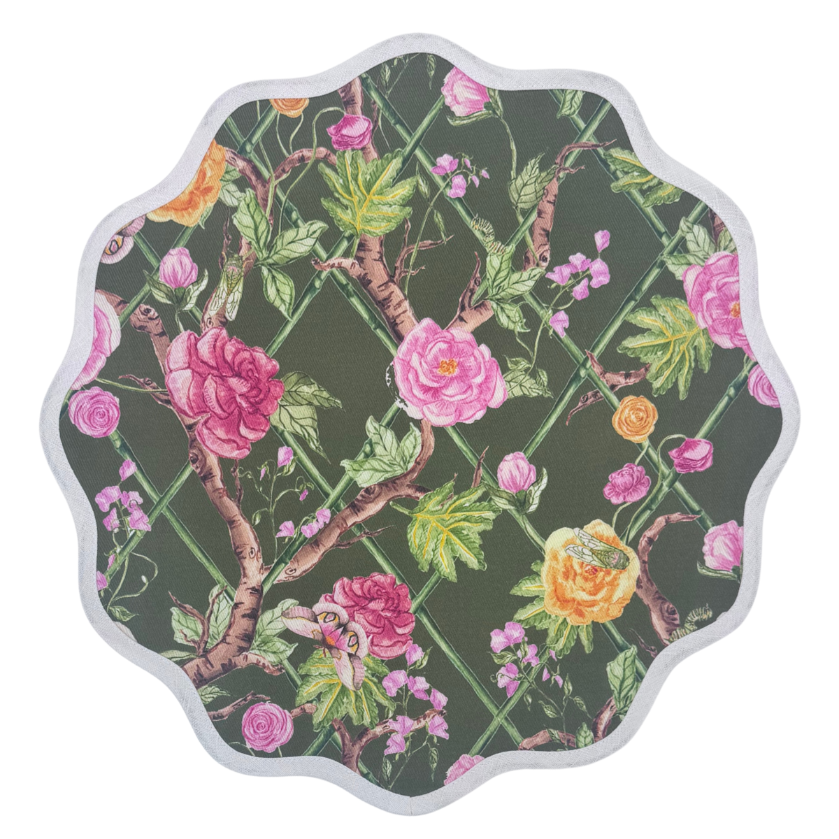 Round Scalloped Placemat | Climbing Roses - Moss