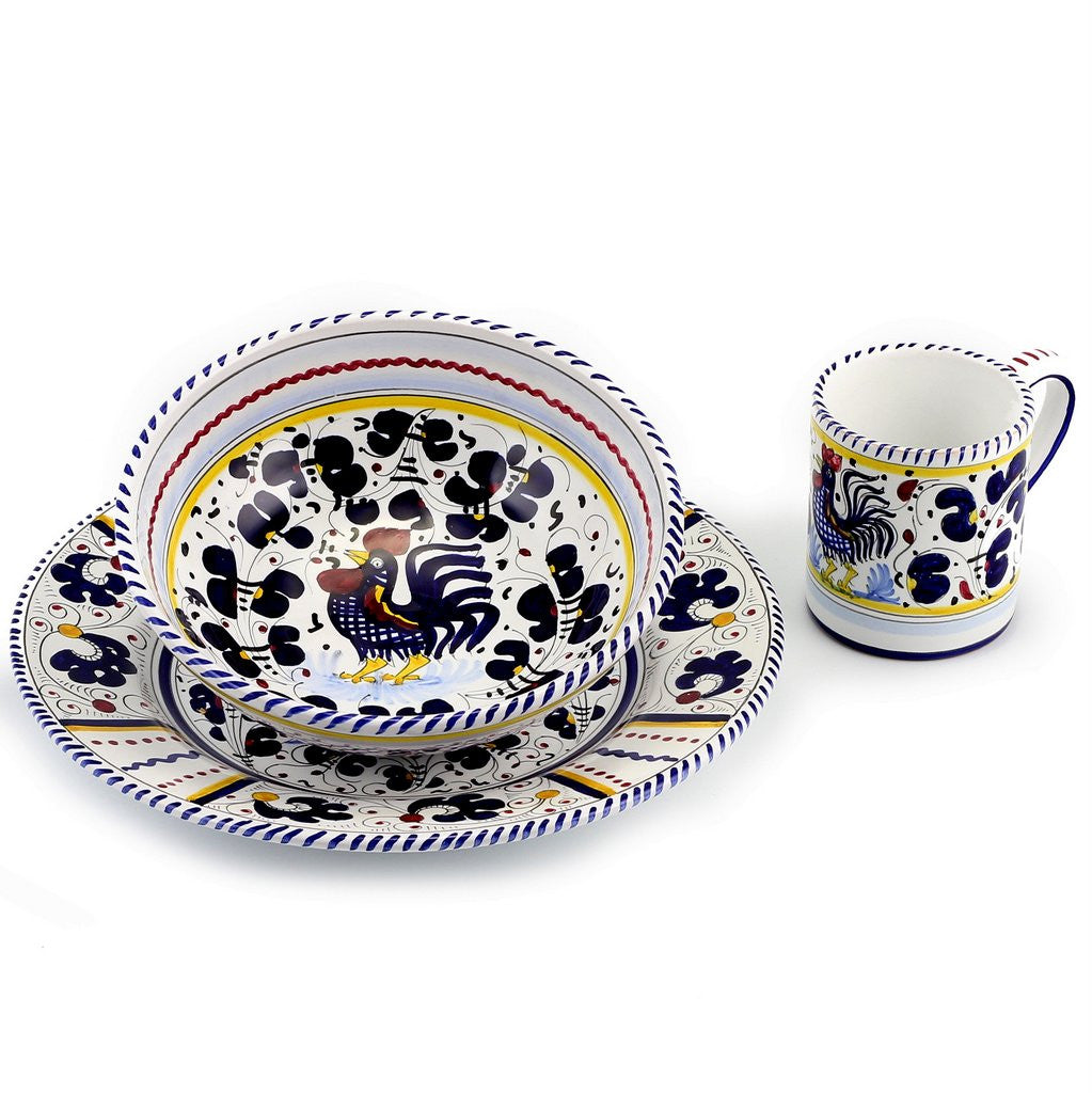 ORVIETO BLUE ROOSTER: Pre Pack Dinner Plate + Coupe Bowl + Mug