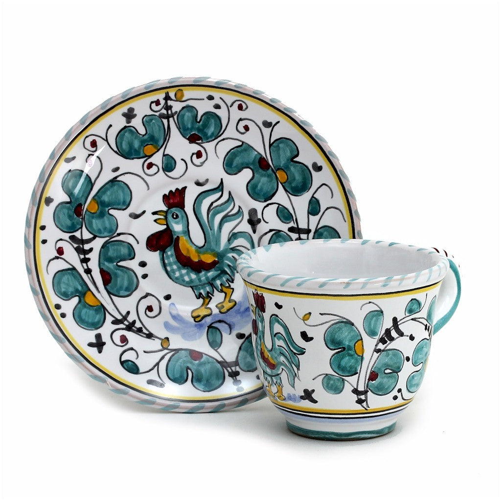 ORVIETO GREEN ROOSTER: Espresso cup and Saucer