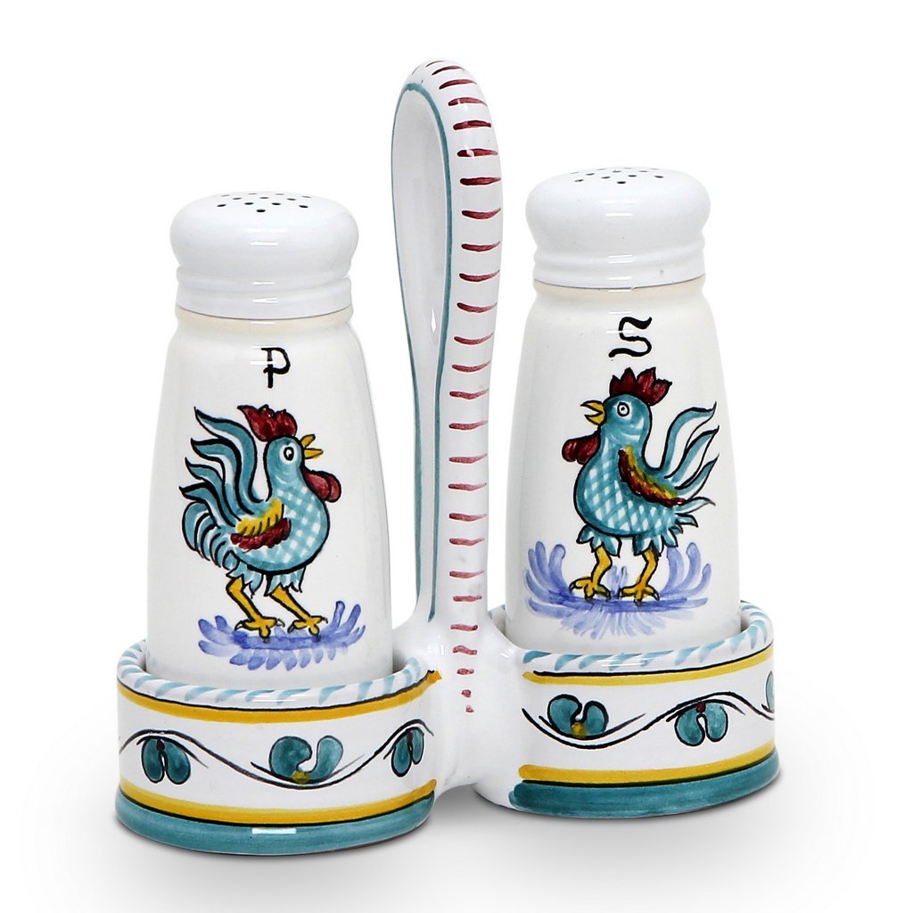 ORVIETO GREEN ROOSTER: Salt and Pepper Cruet