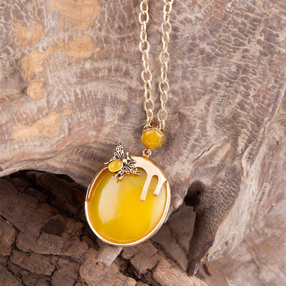 Yellow Agate Honey Drip Golden Necklace Barse Jewelry