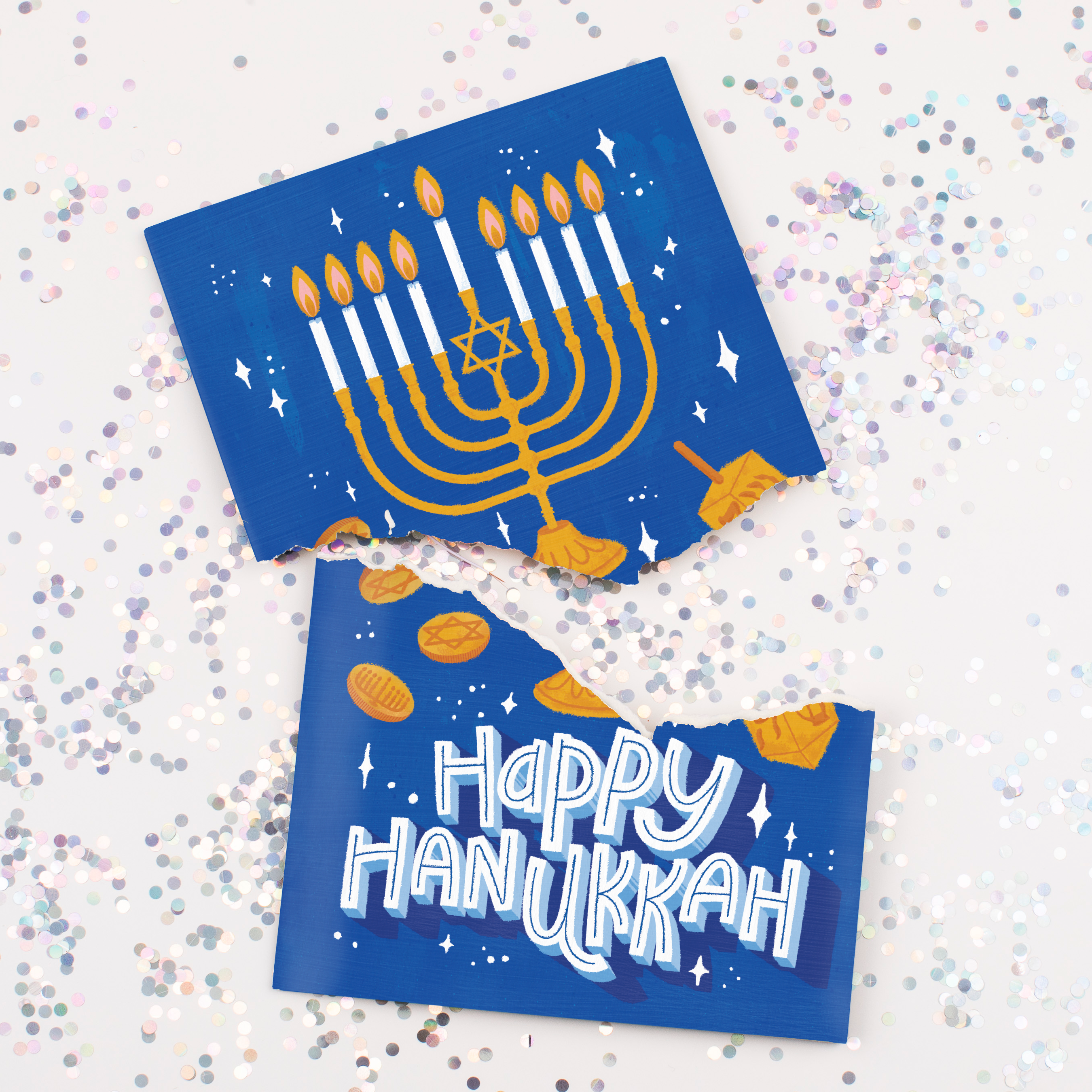 Endless Hanukkah Card with Glitter Joker Greeting