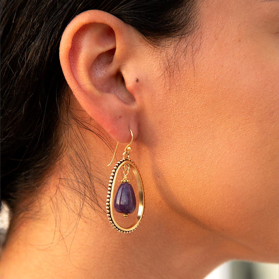 Inline Purple Jade Drop Golden Earrings Barse Jewelry