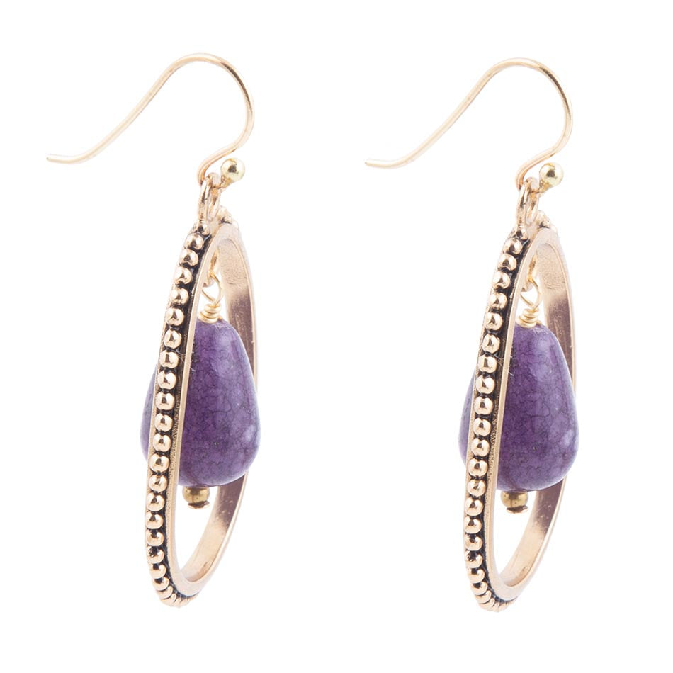 Inline Purple Jade Drop Golden Earrings Barse Jewelry