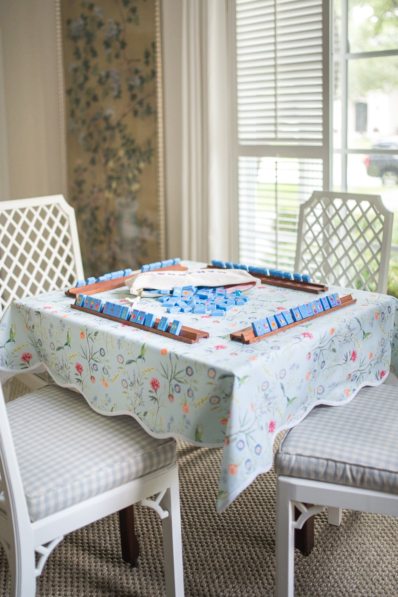Scalloped Square Table Topper | Jardin de Fleurs - Sage