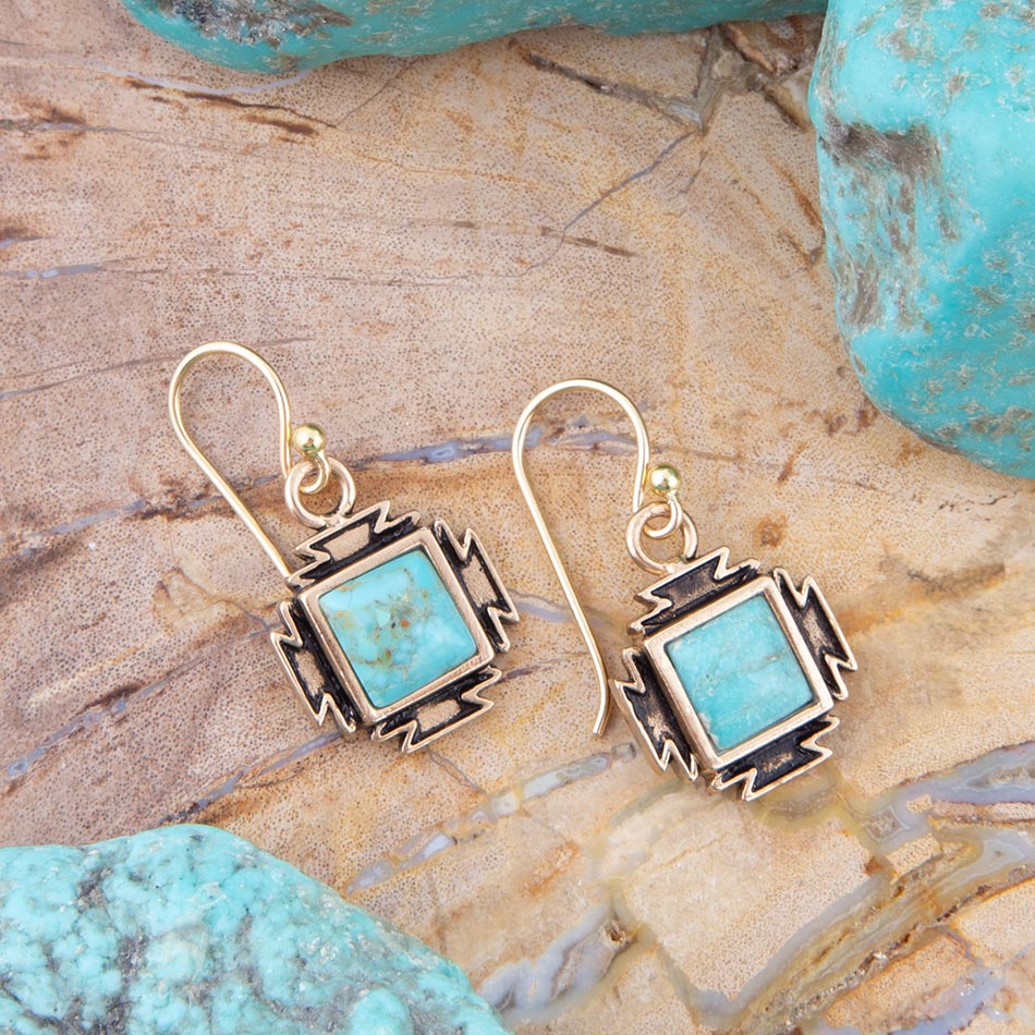 Blue Turquoise Golden Aztec Earrings Barse Jewelry