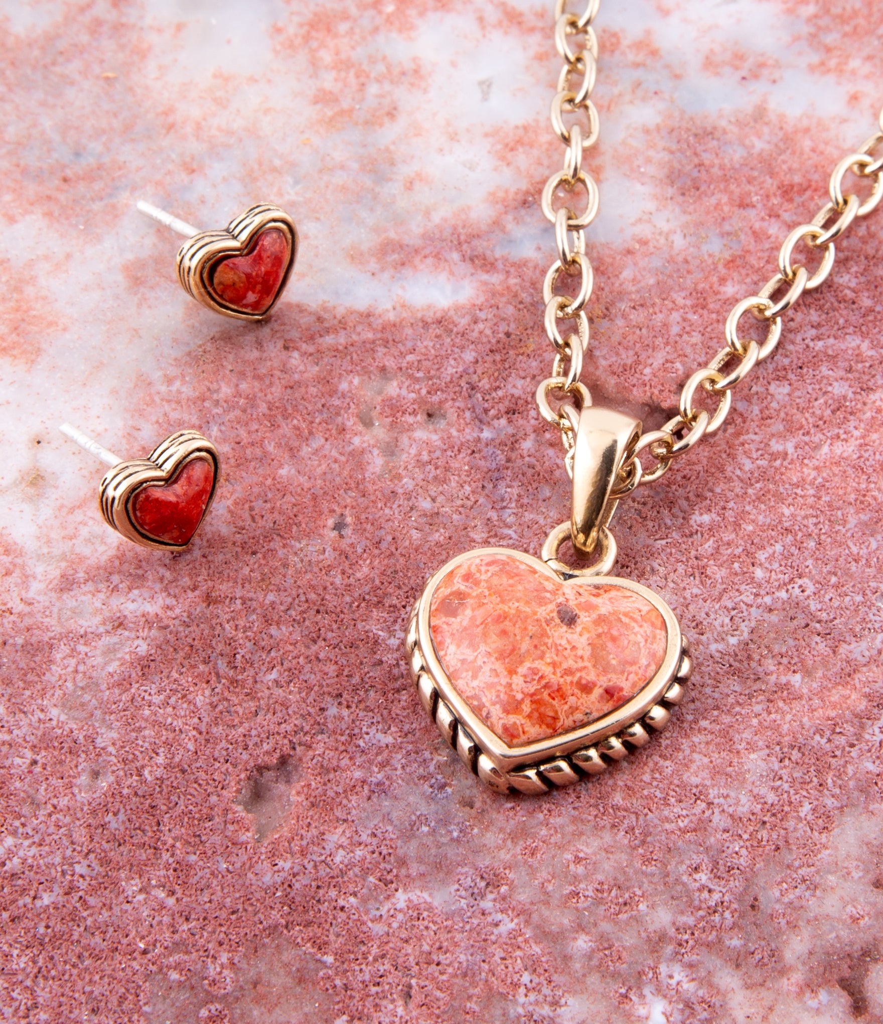 Heart Red Sponge Coral Golden Stud Earrings Barse Jewelry